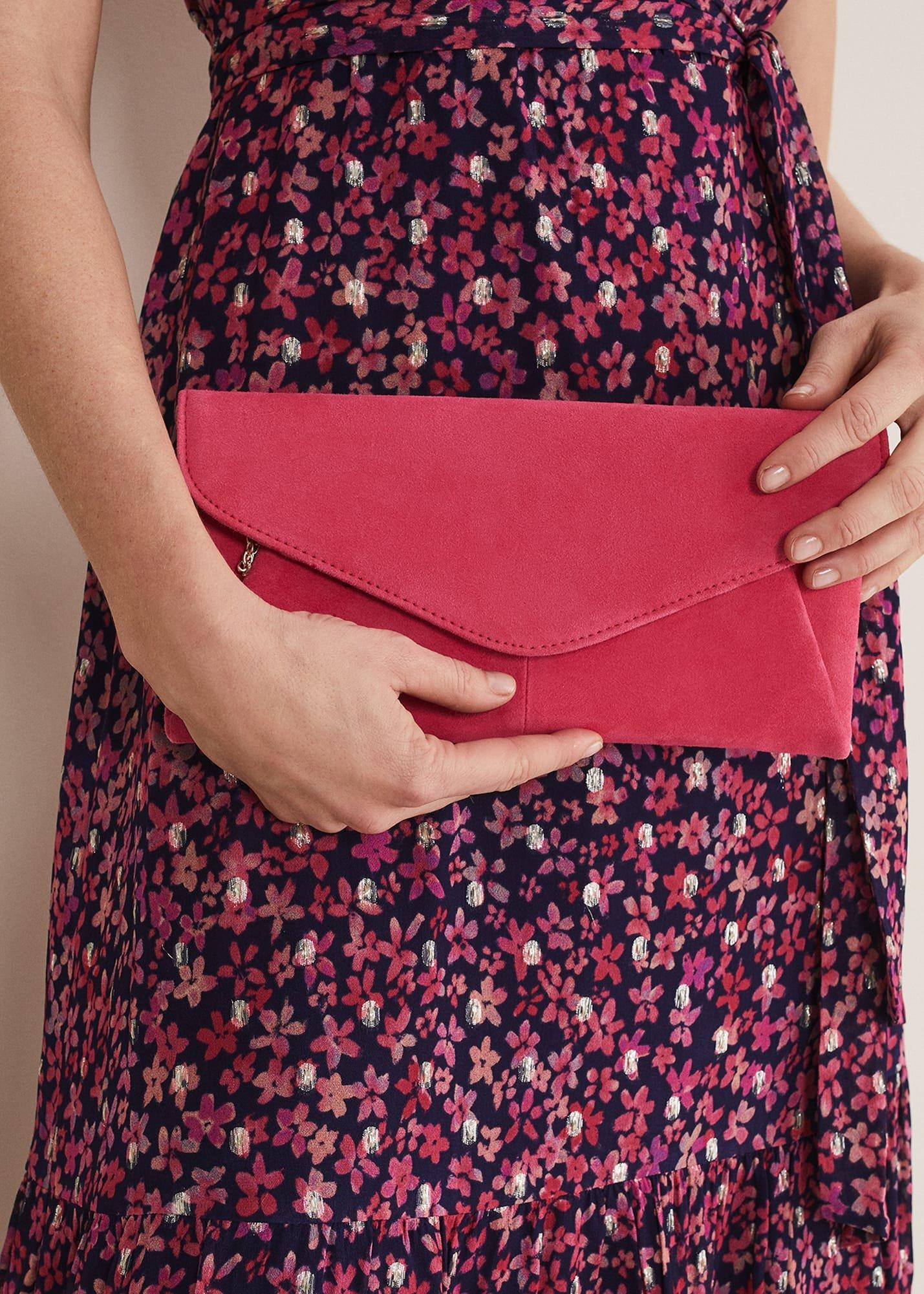 Wendie Pink Suede Clutch Bag