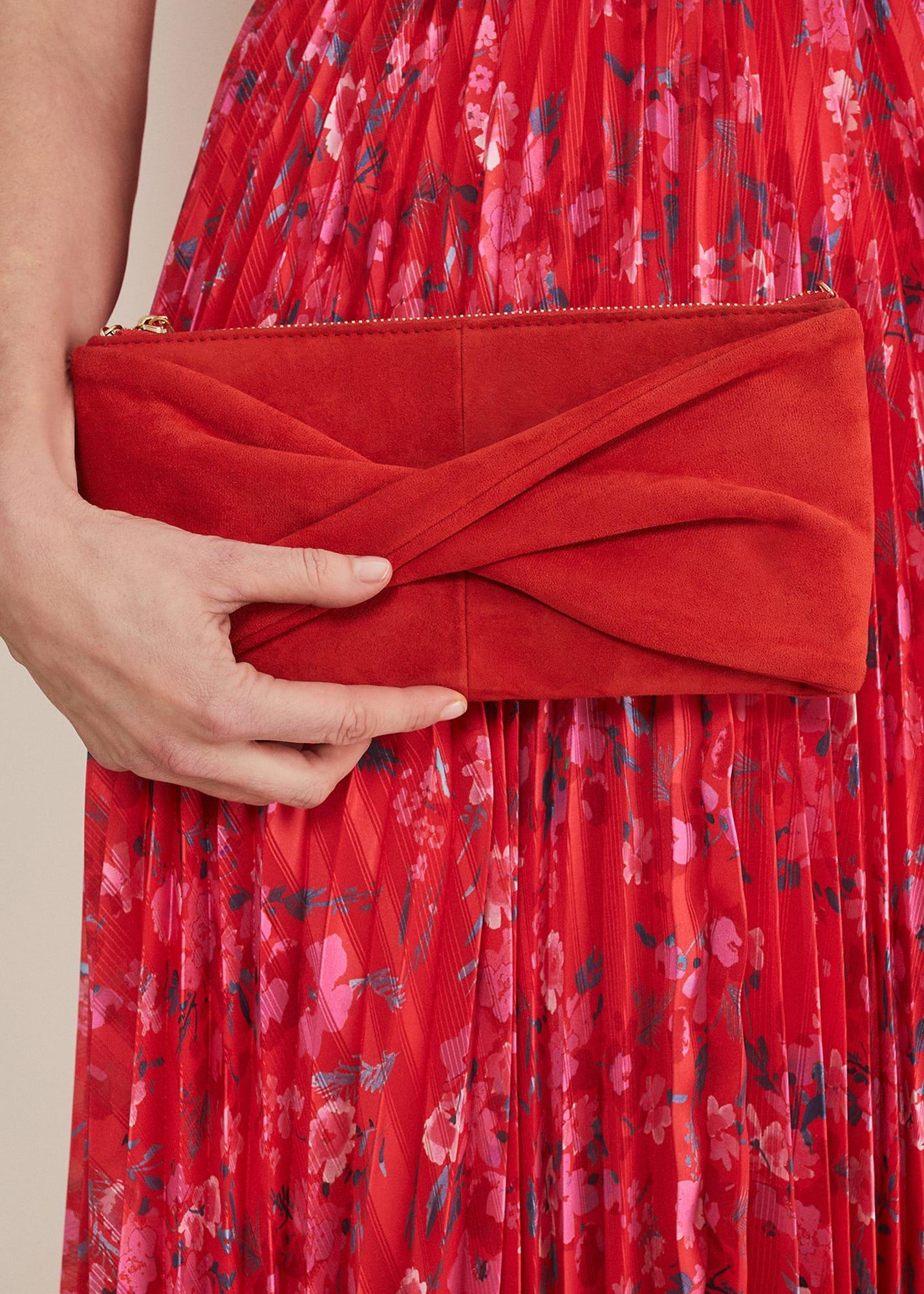 Red Suede Clutch Bag