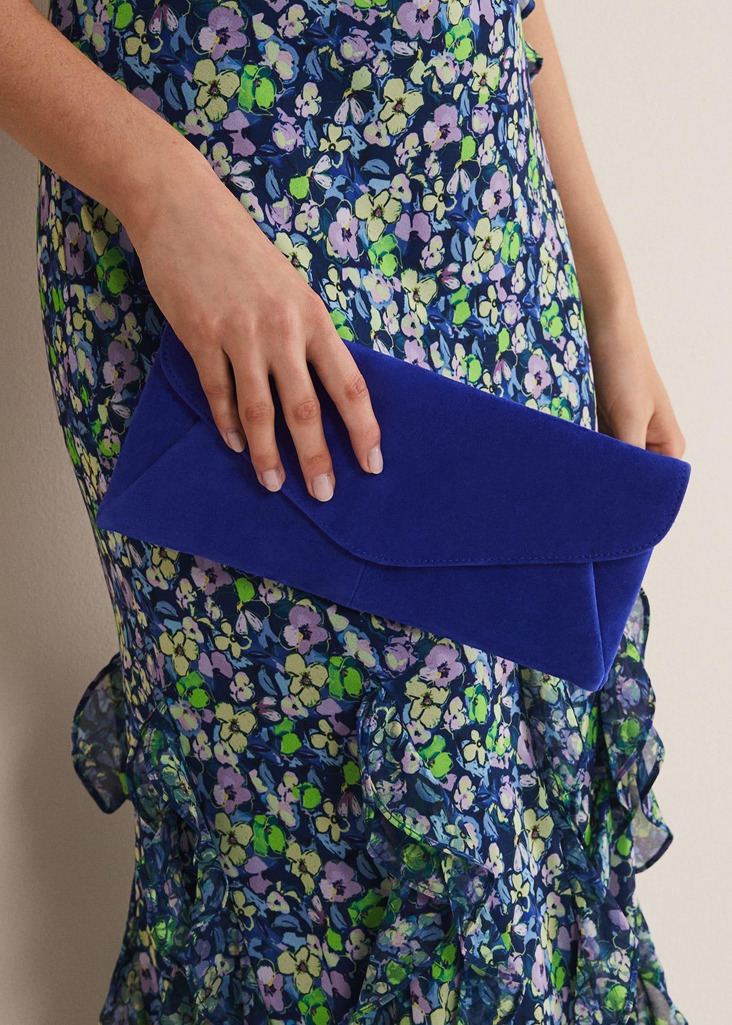Wendie Dark Blue Suede Clutch Bag