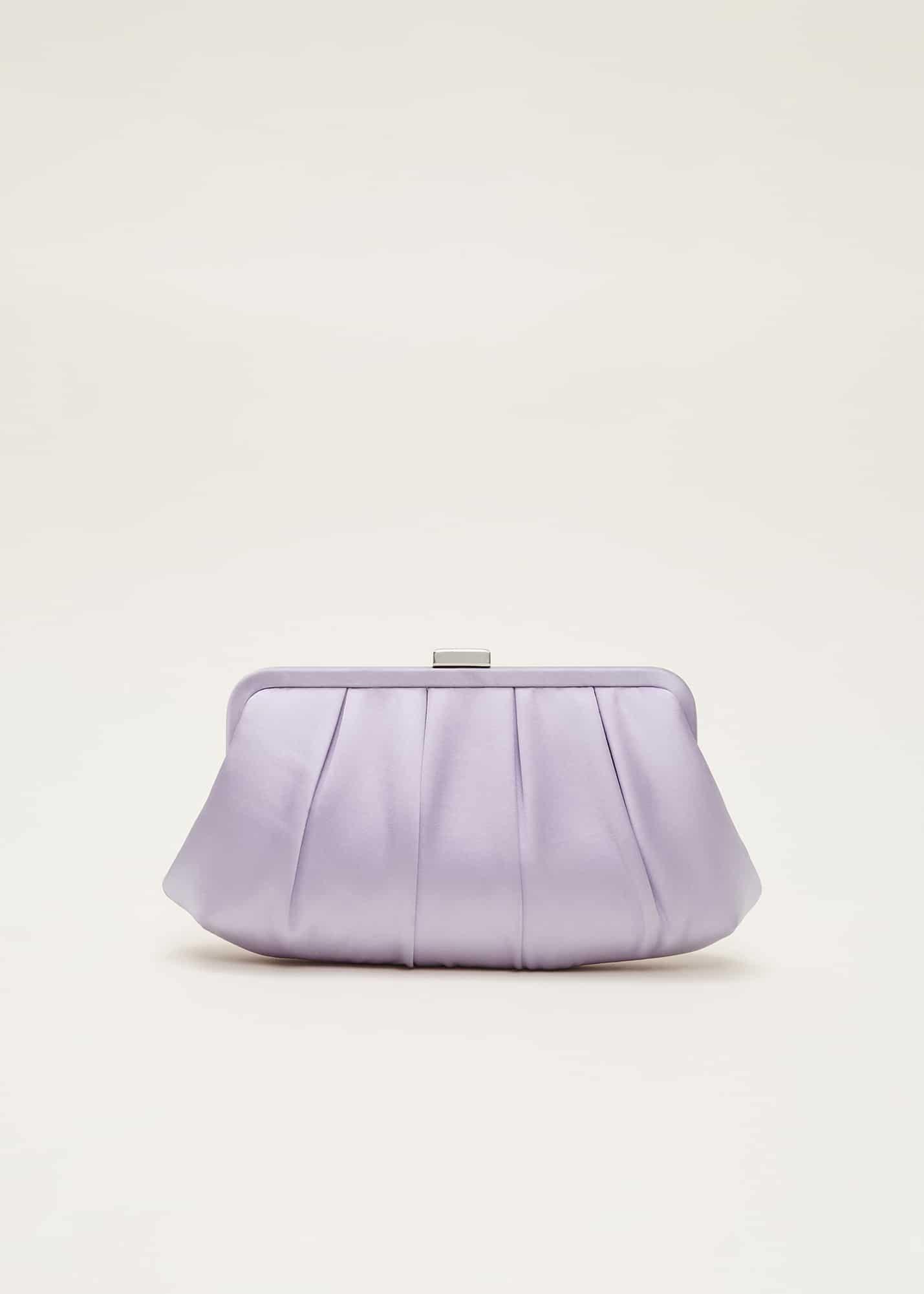 Purple Satin Pleated Clutch Bag