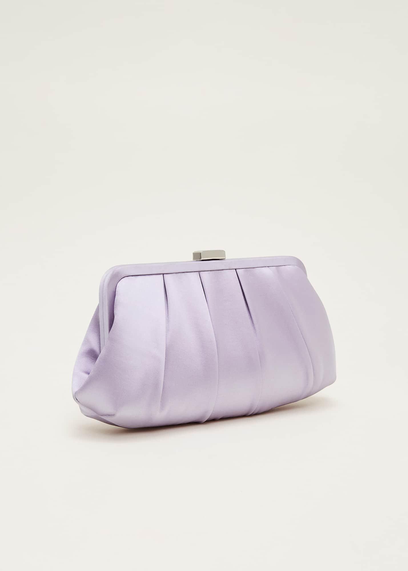 Purple Satin Pleated Clutch Bag