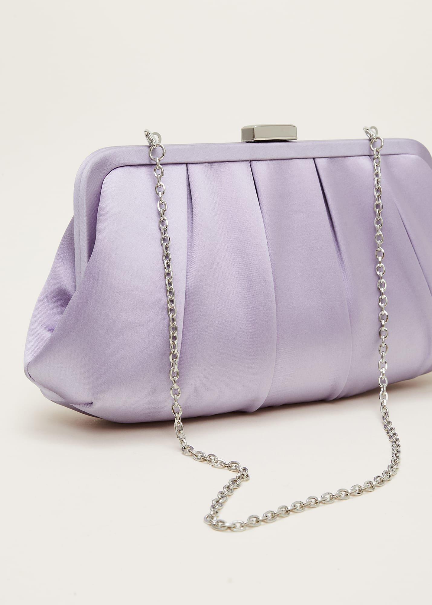 Purple Satin Pleated Clutch Bag