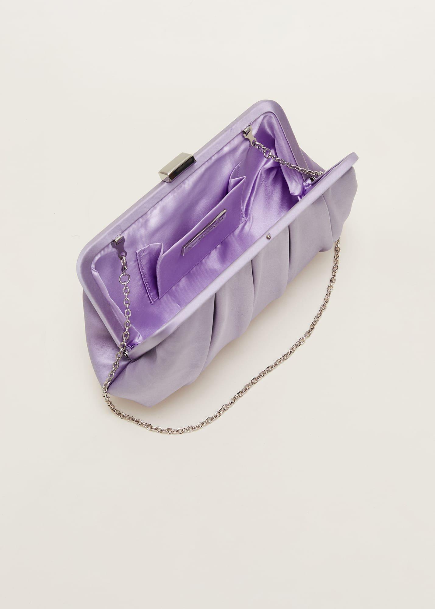 Purple Satin Pleated Clutch Bag
