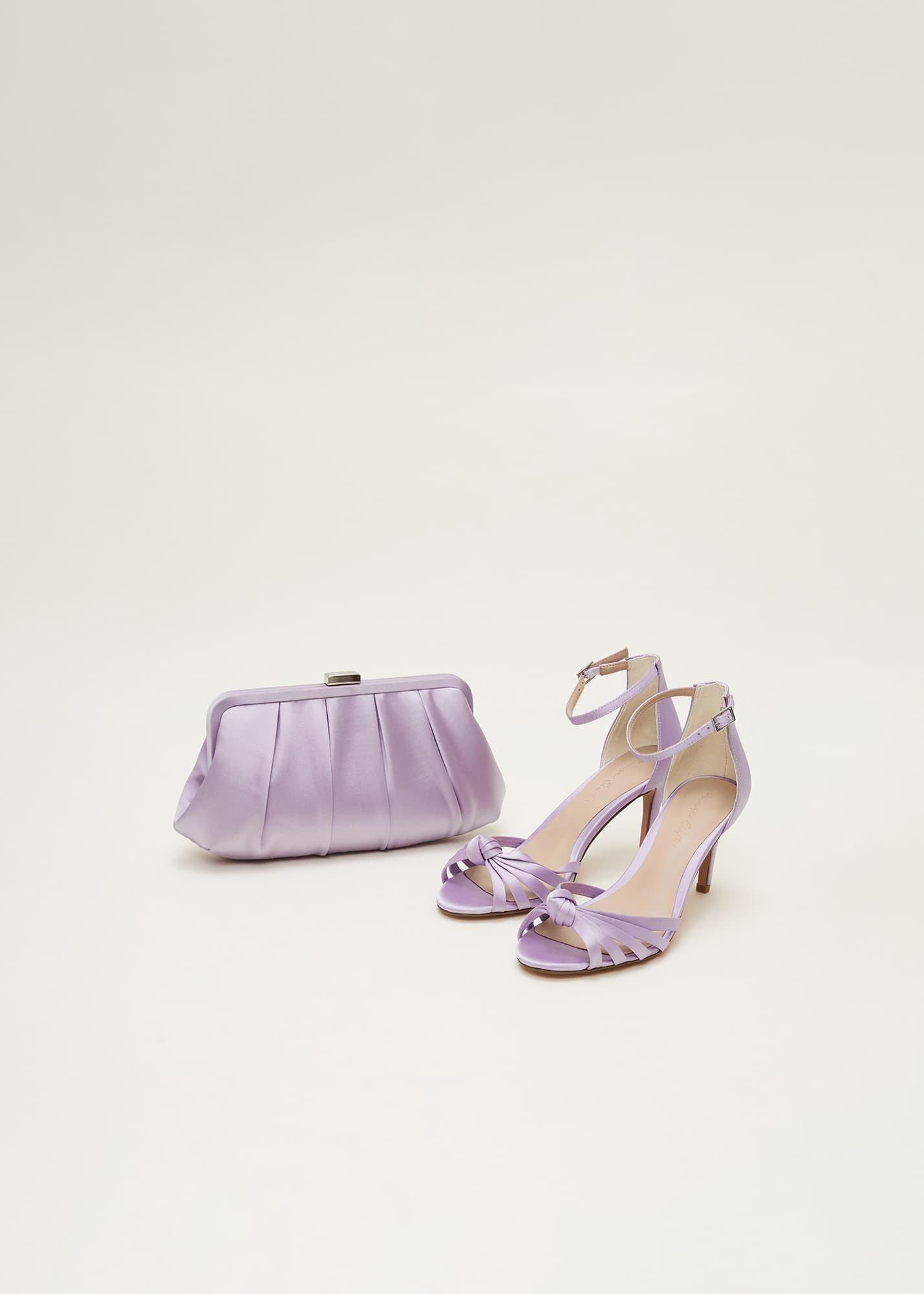 Purple Satin Pleated Clutch Bag