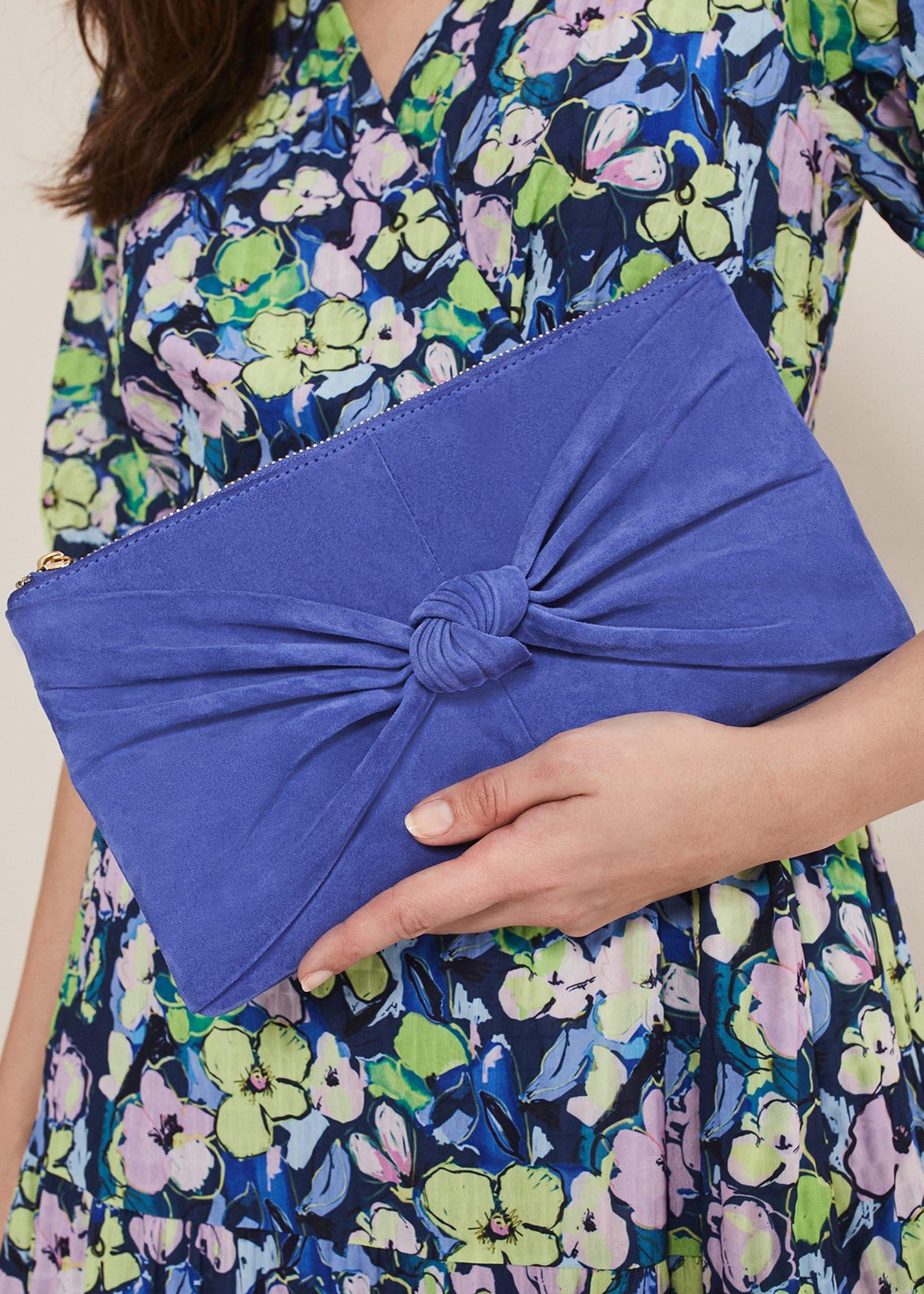 Blue Suede Clutch Bag