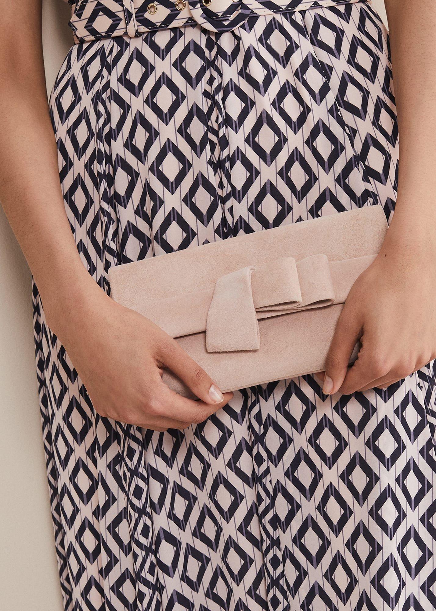 Suede Bow Front Clutch