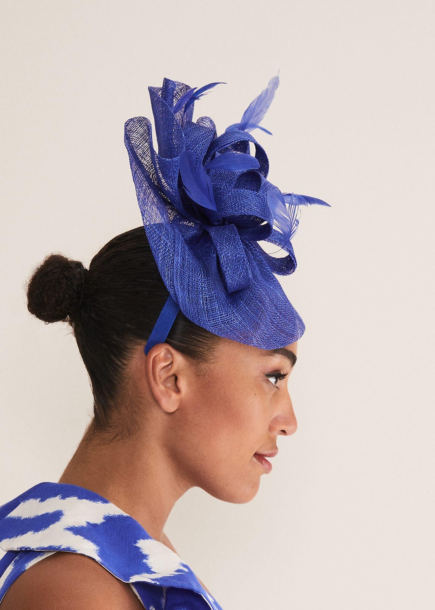Blue Bow And Feather Fascinator