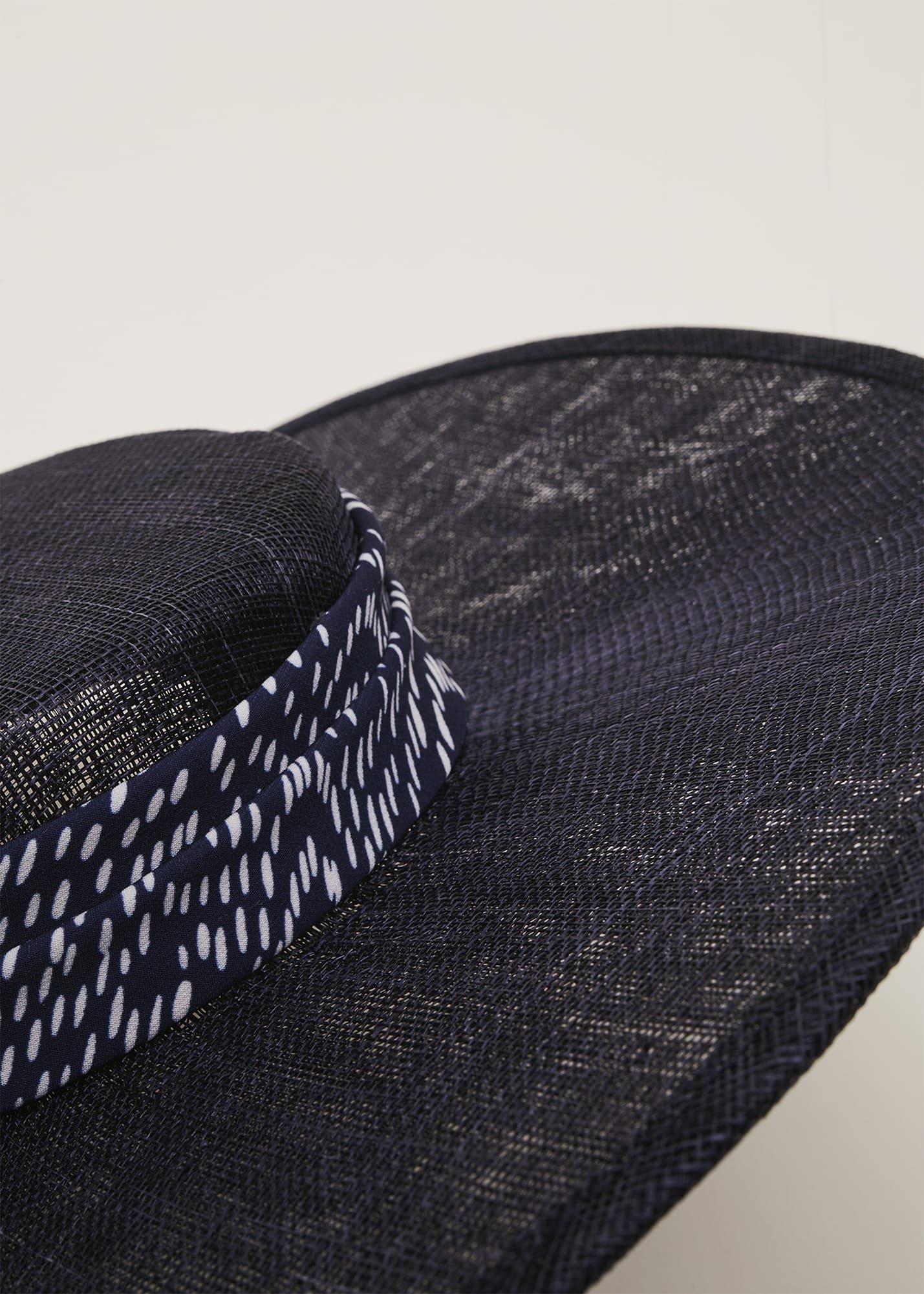 Navy Spotted Trim Boater Fascinator