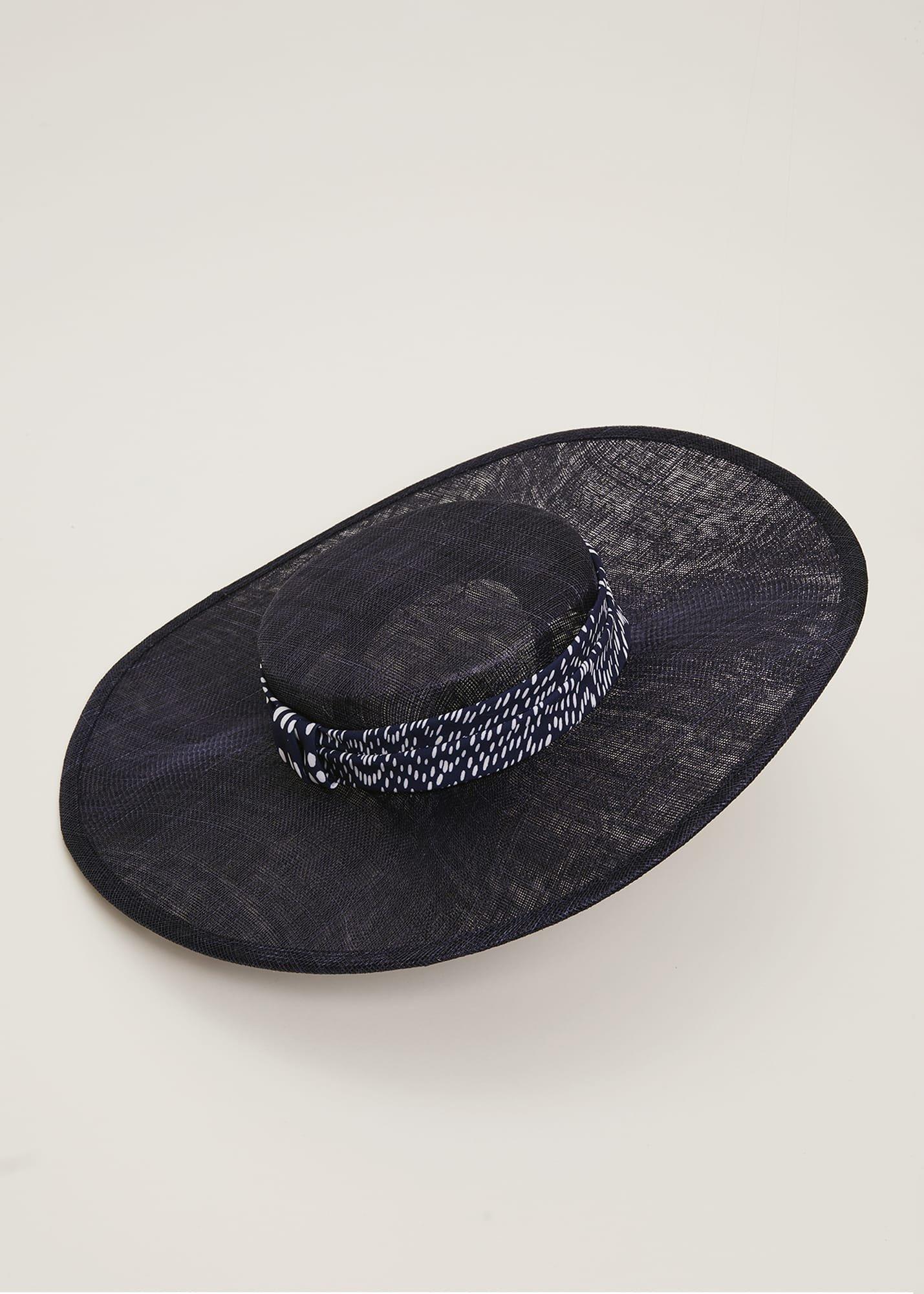 Navy Spotted Trim Boater Fascinator