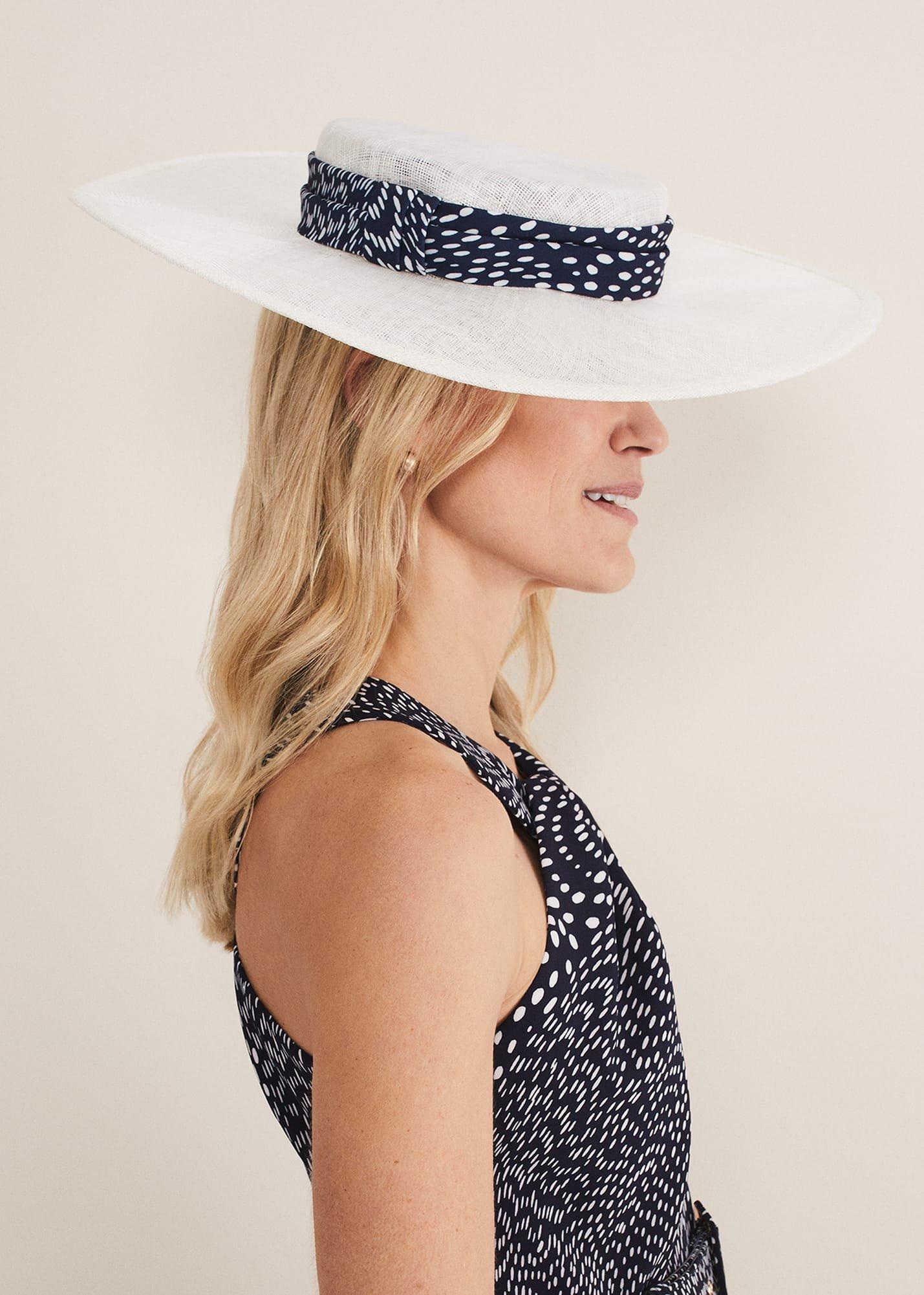 Ivory Spotted Trim Boater Fascinator