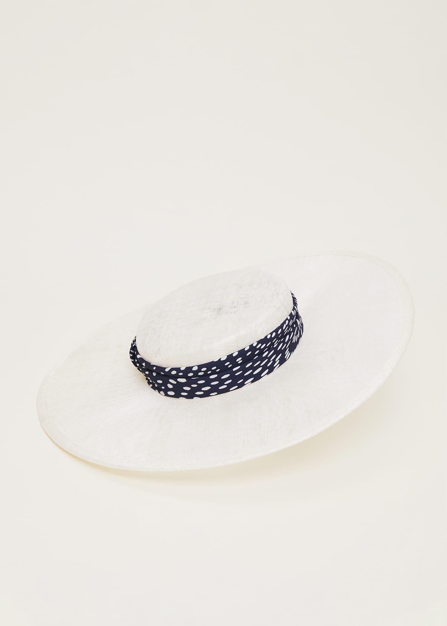 Ivory Spotted Trim Boater Fascinator