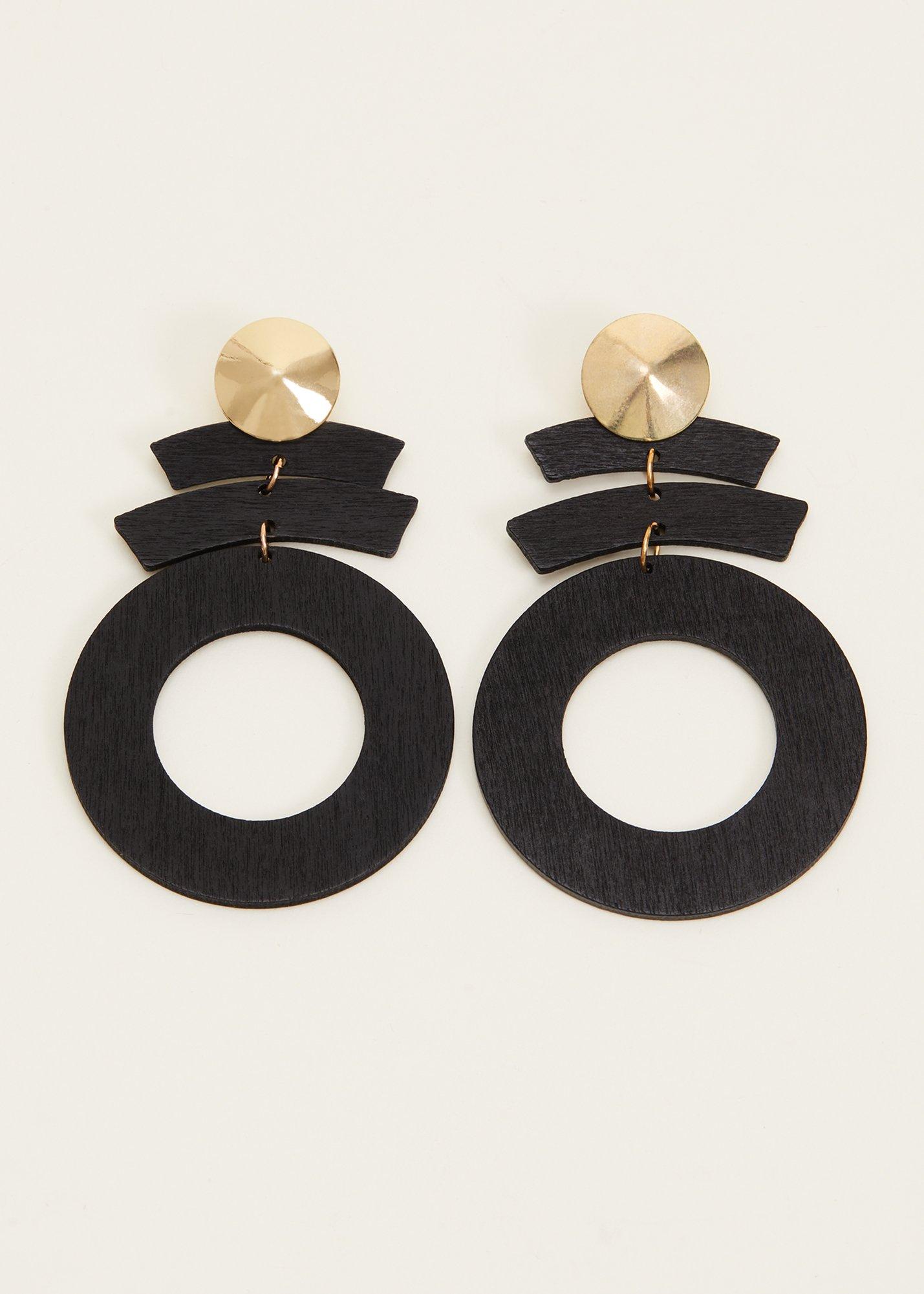 Black Abstract Drop Earrings