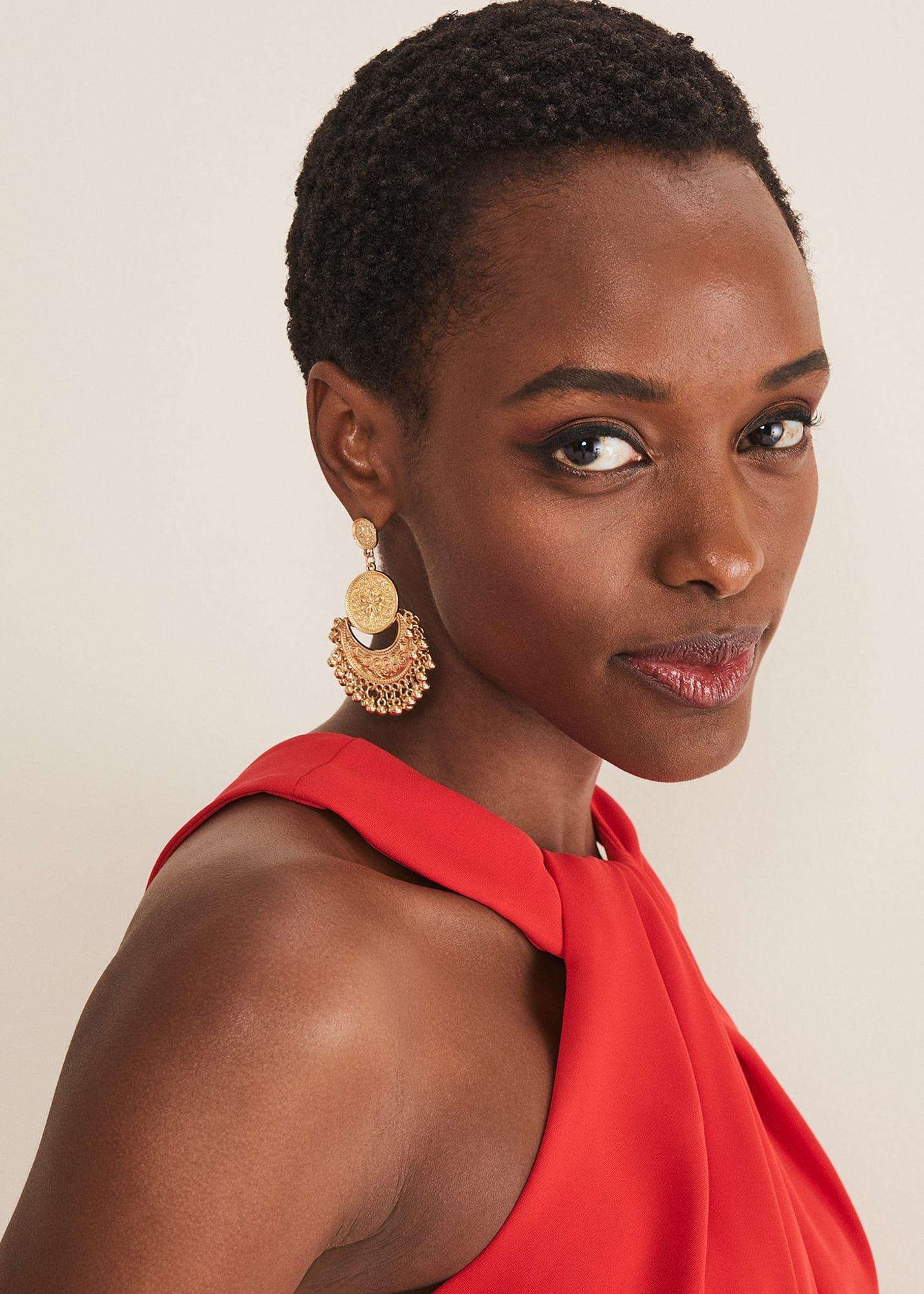 Gold Circle Drop Earrings