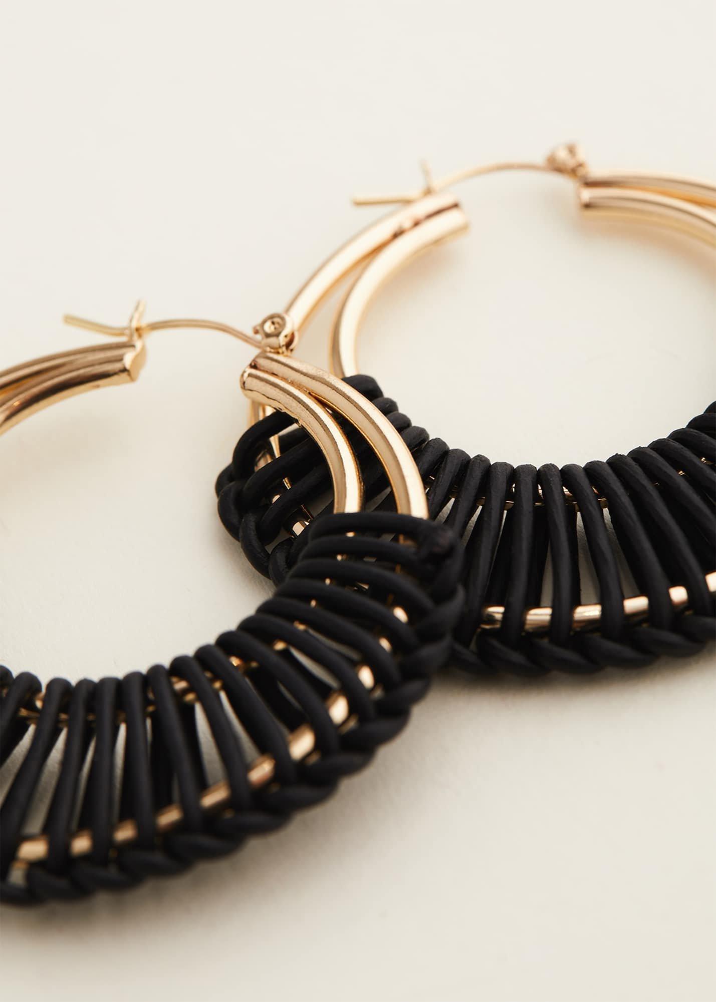 Black Woven Hoop Earrings