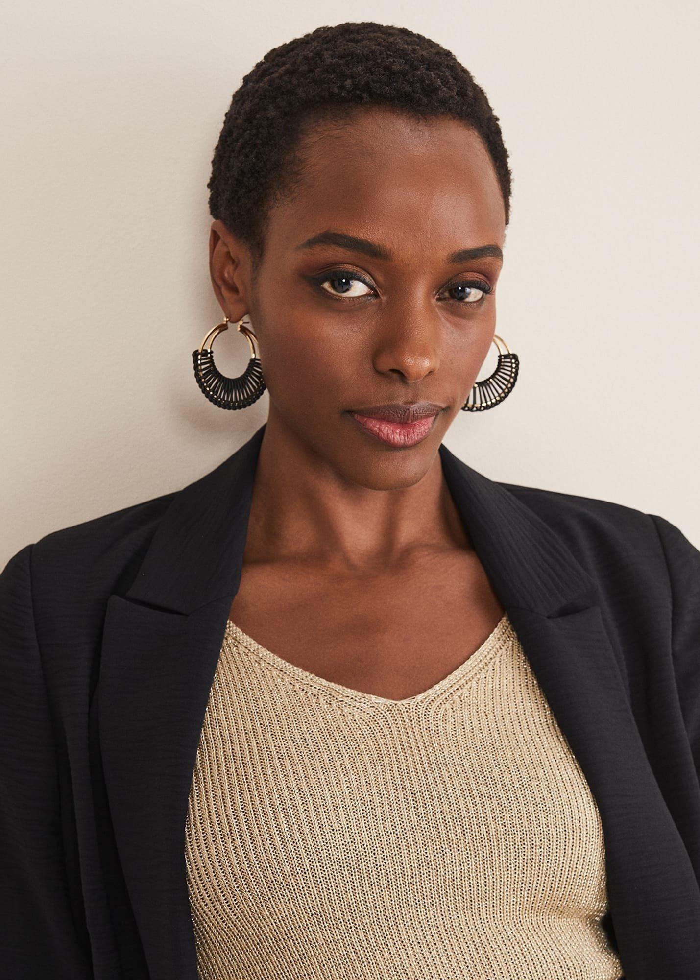 Black Woven Hoop Earrings