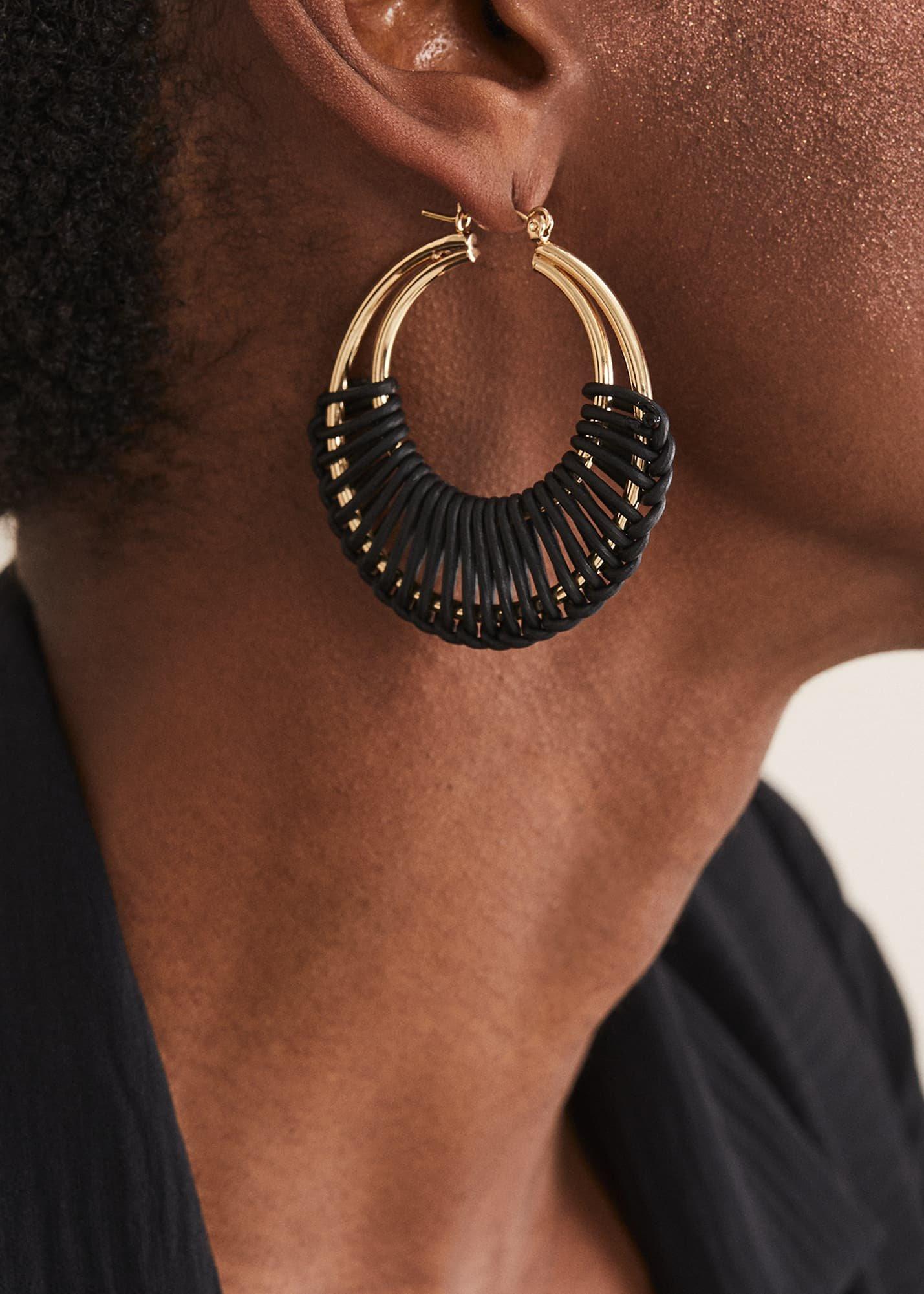 Black Woven Hoop Earrings
