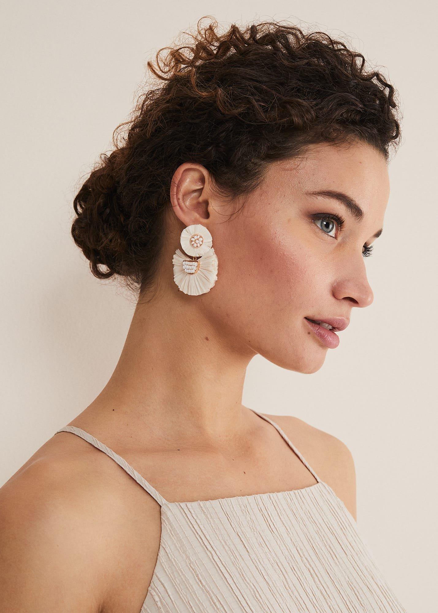 Beaded Fan Drop Earrings
