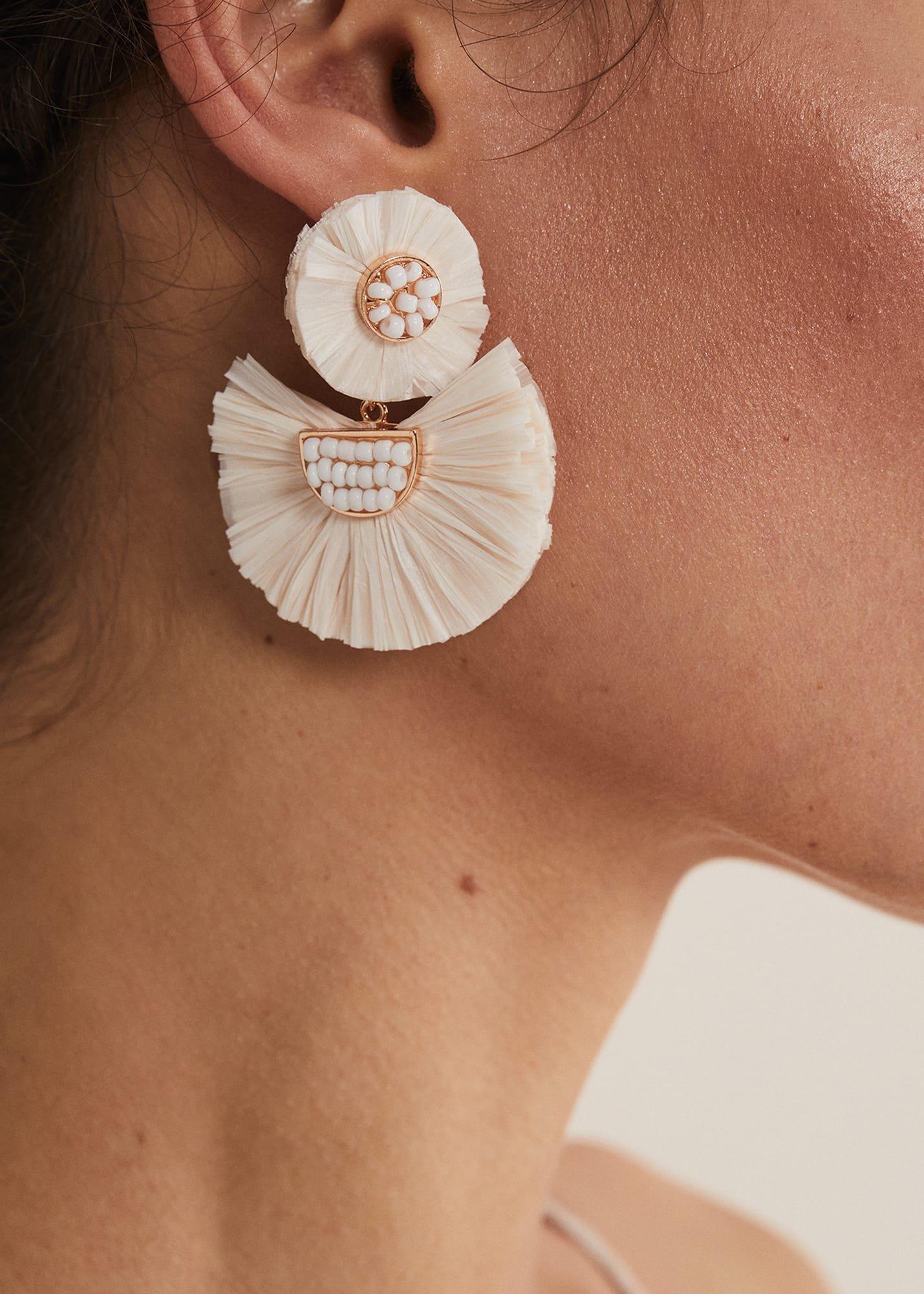 Beaded Fan Drop Earrings