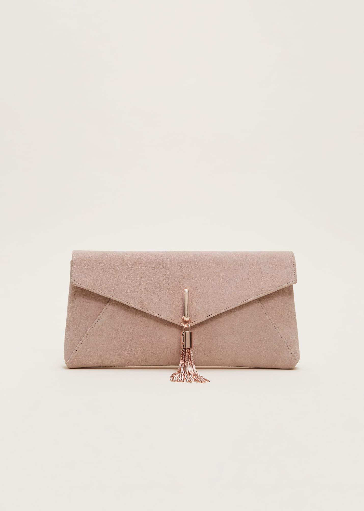 Suede Tassle Trim Clutch Bag