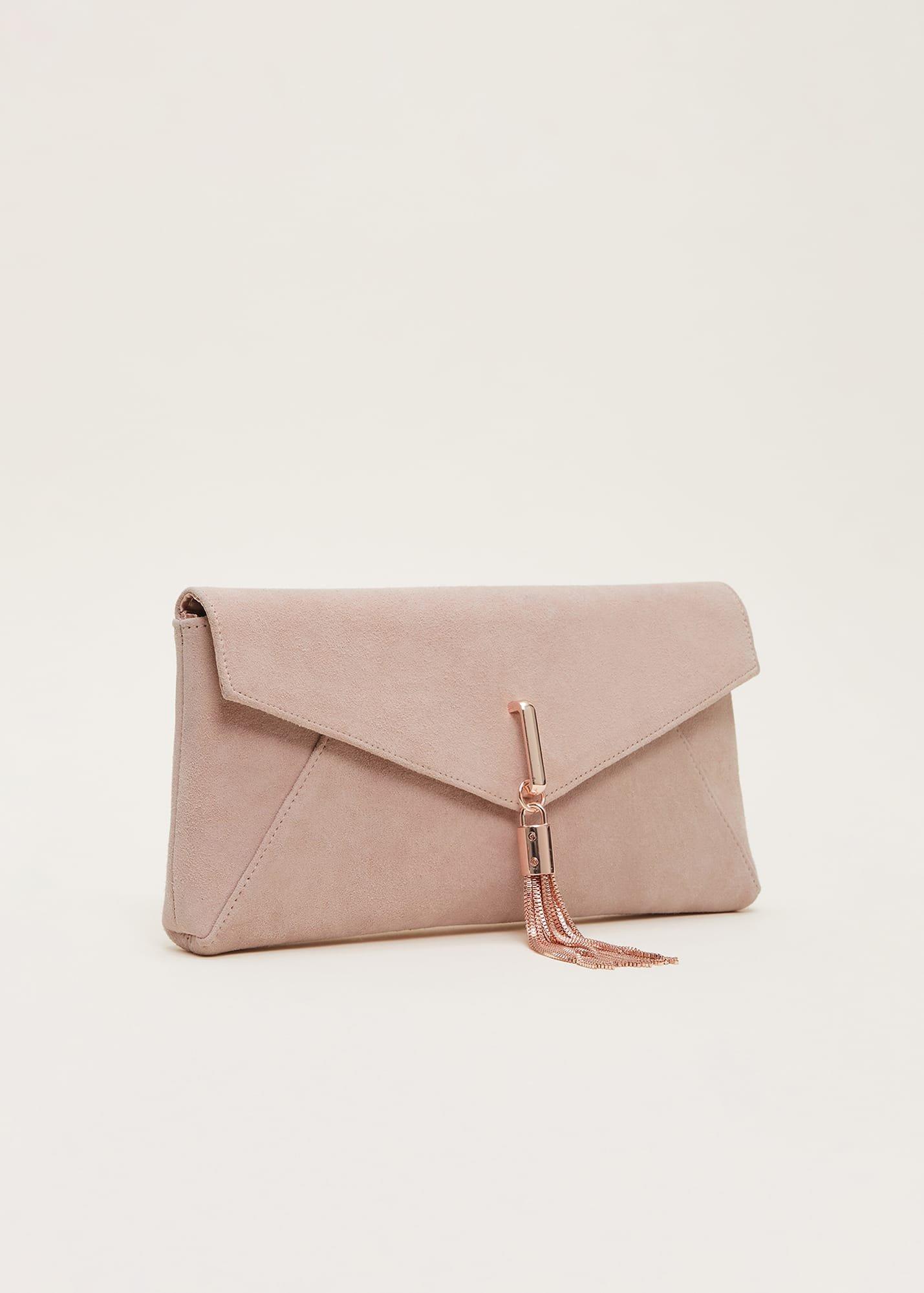 Suede Tassle Trim Clutch Bag