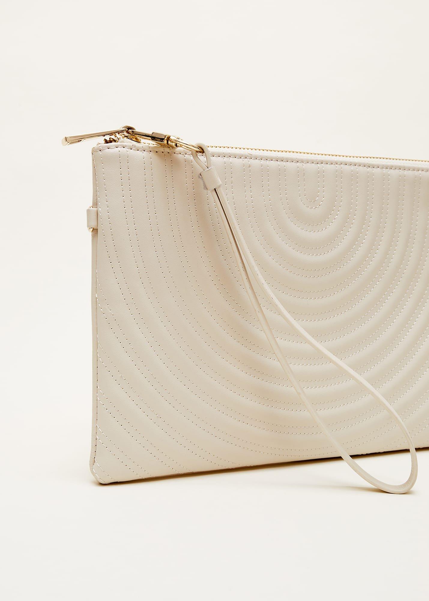 Cream Leather Clutch Bag