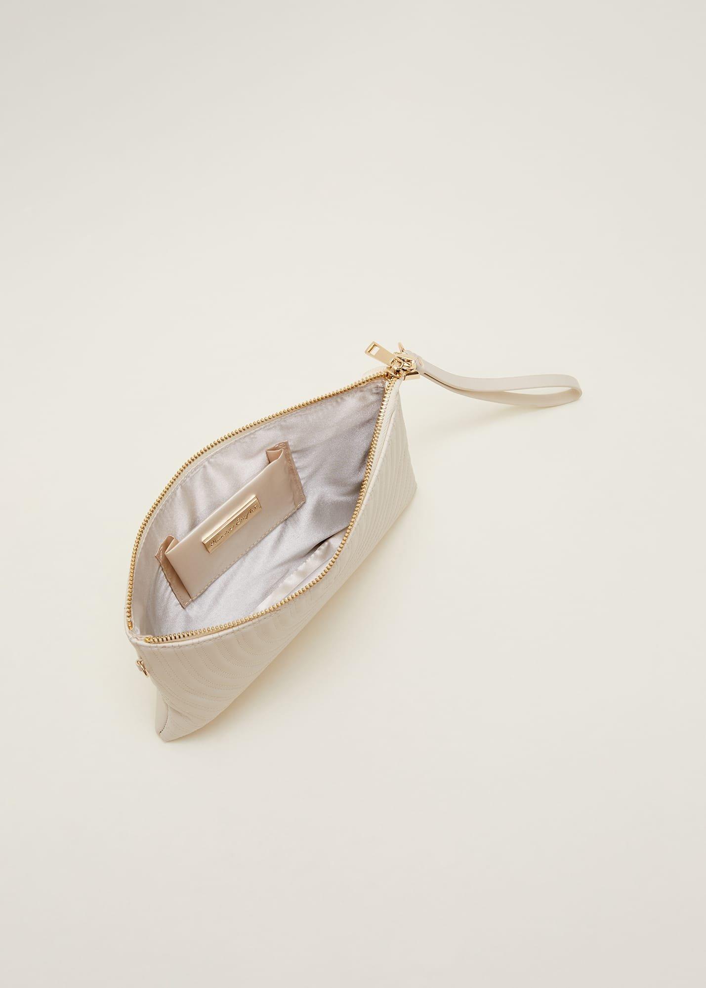 Cream Leather Clutch Bag