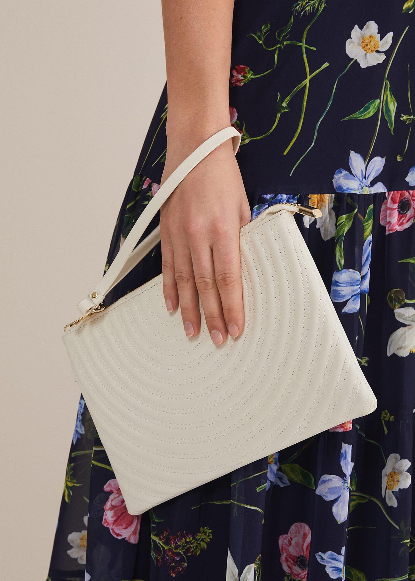 Cream Leather Clutch Bag