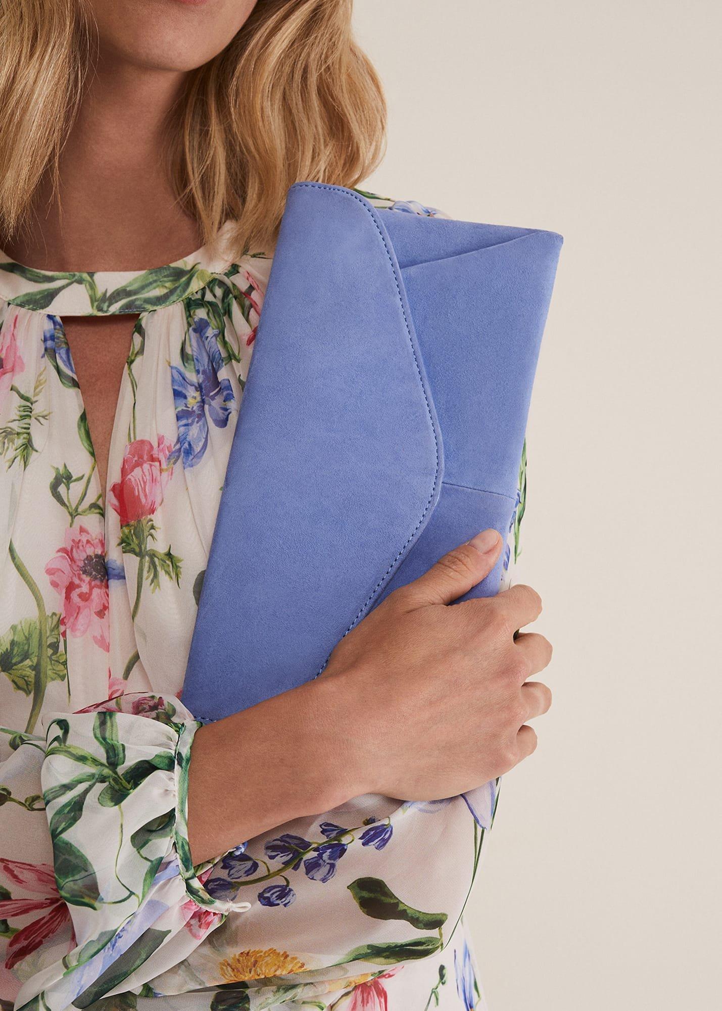 Wendie Blue Suede Clutch Bag