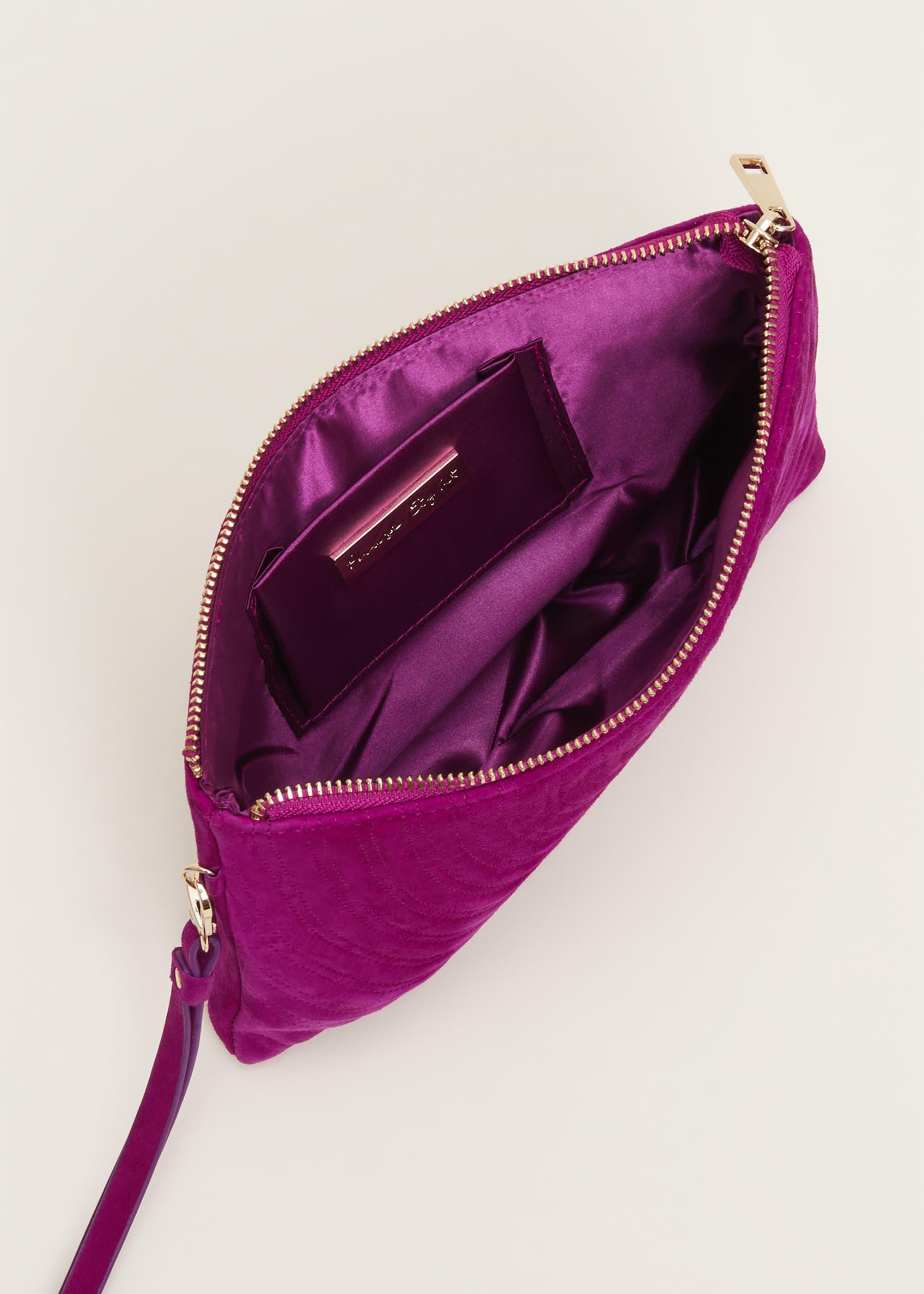 Dark Pink Suede Clutch Bag