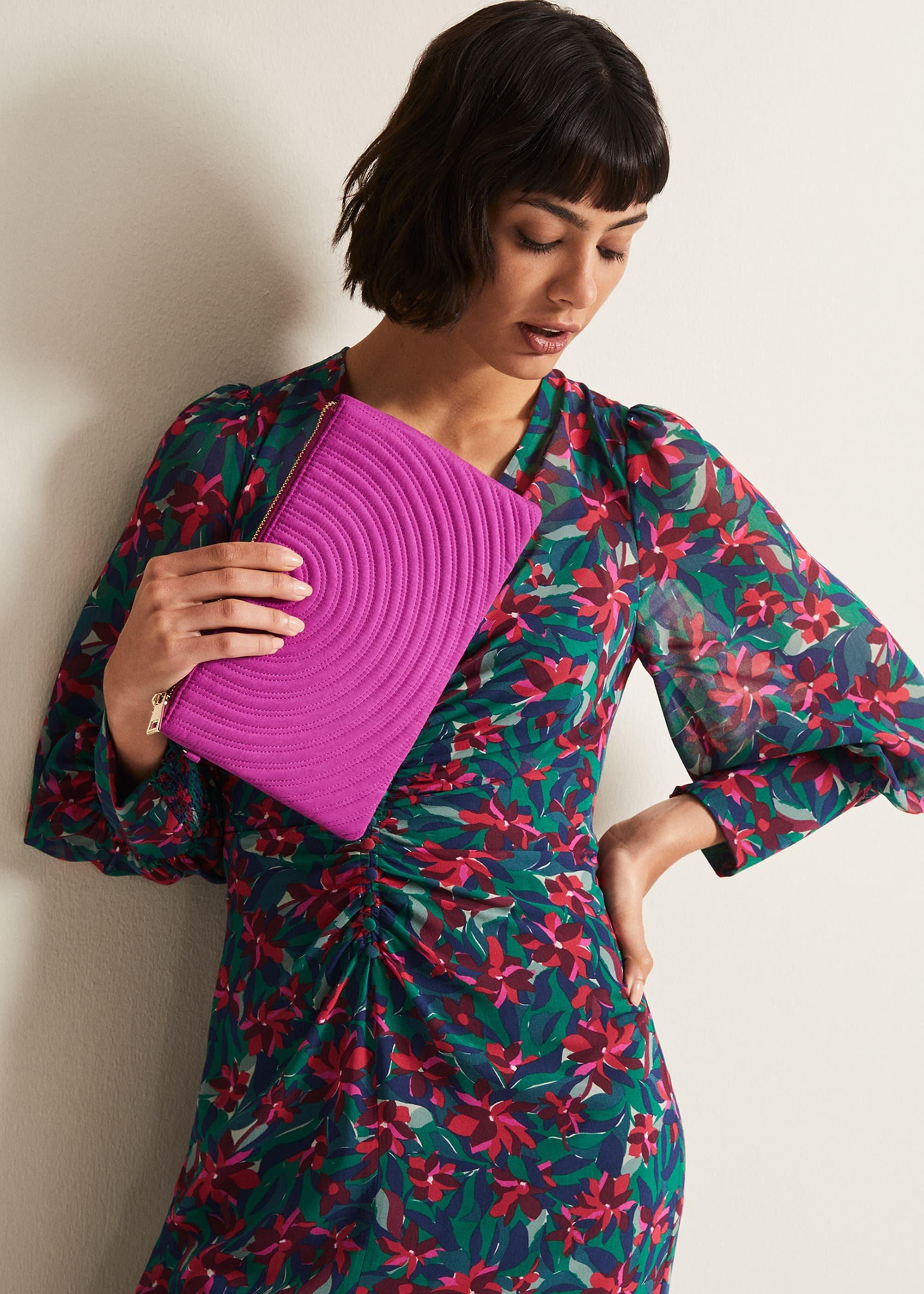 Dark Pink Suede Clutch Bag