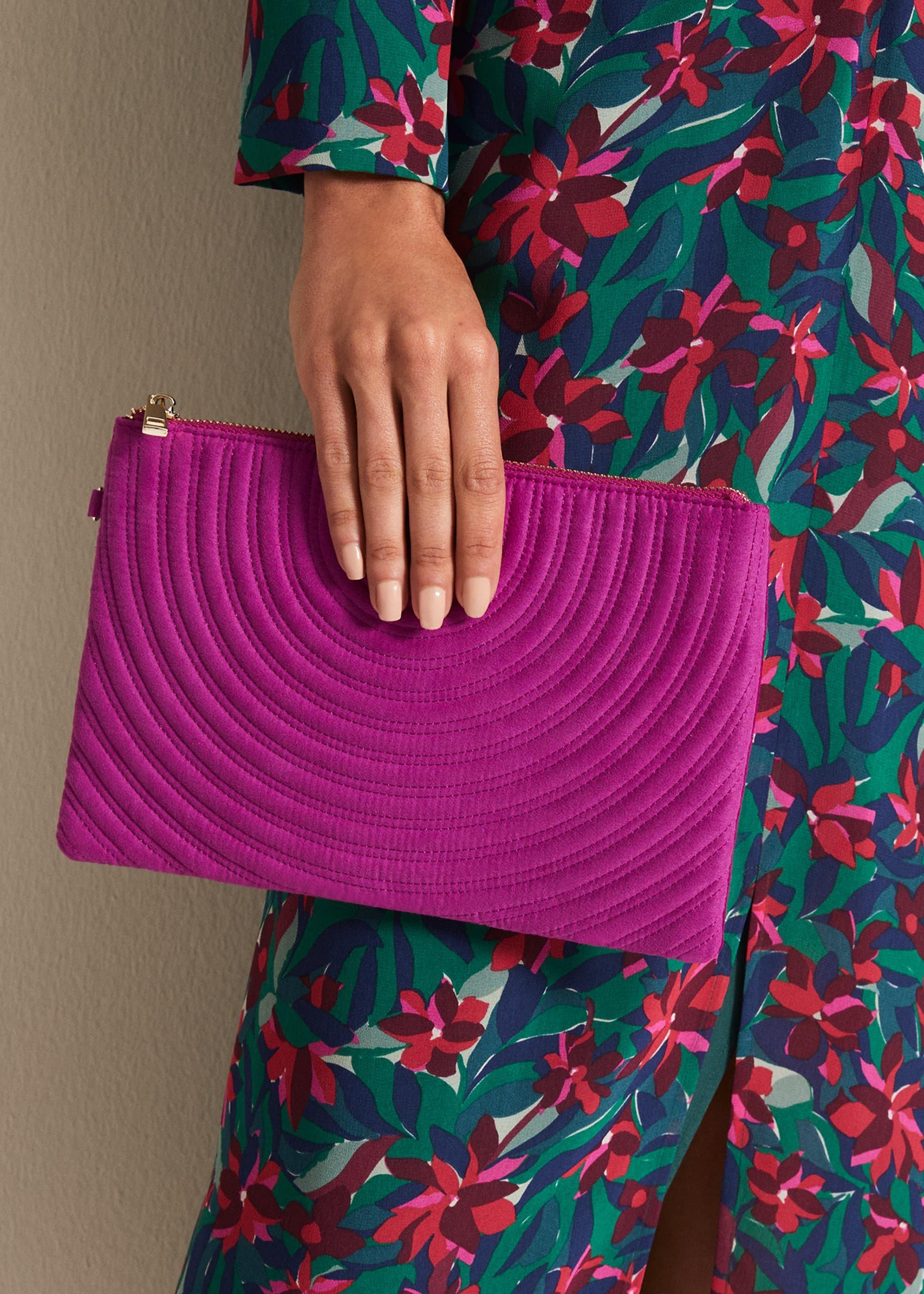 Dark Pink Suede Clutch Bag