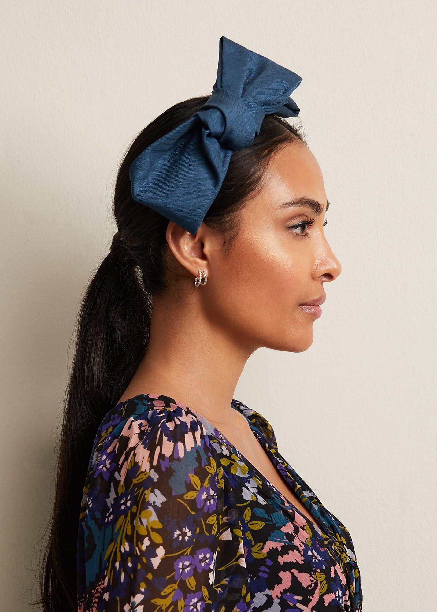 Blue Silk Bow Headband