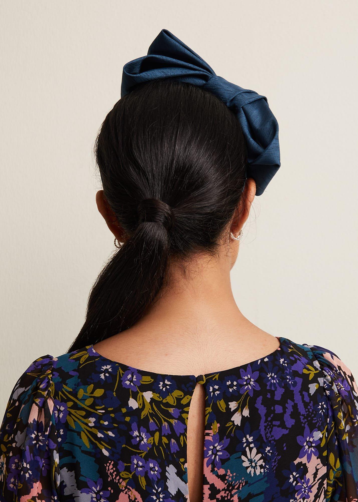 Blue Silk Bow Headband