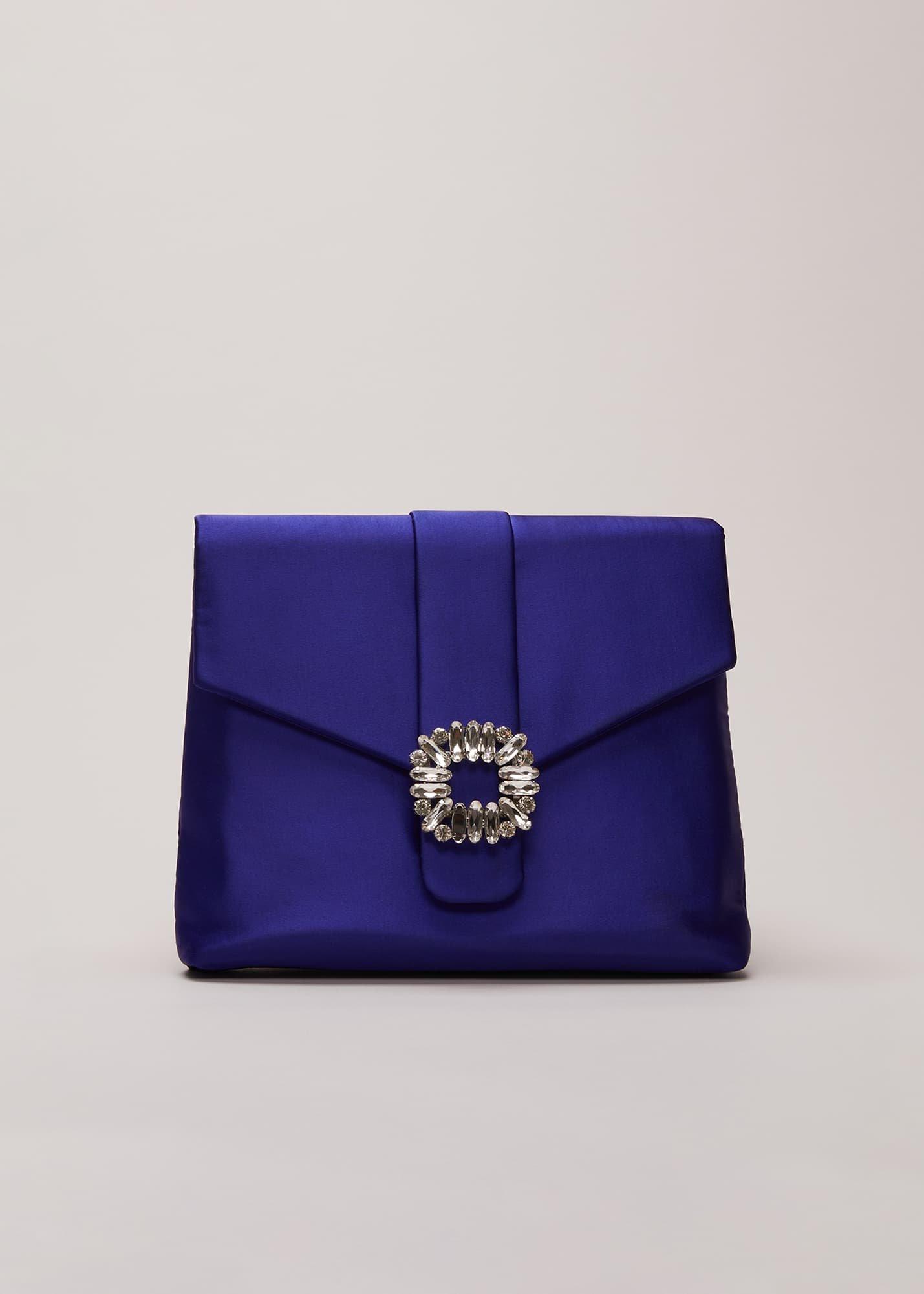 Blue Satin Clutch Bag