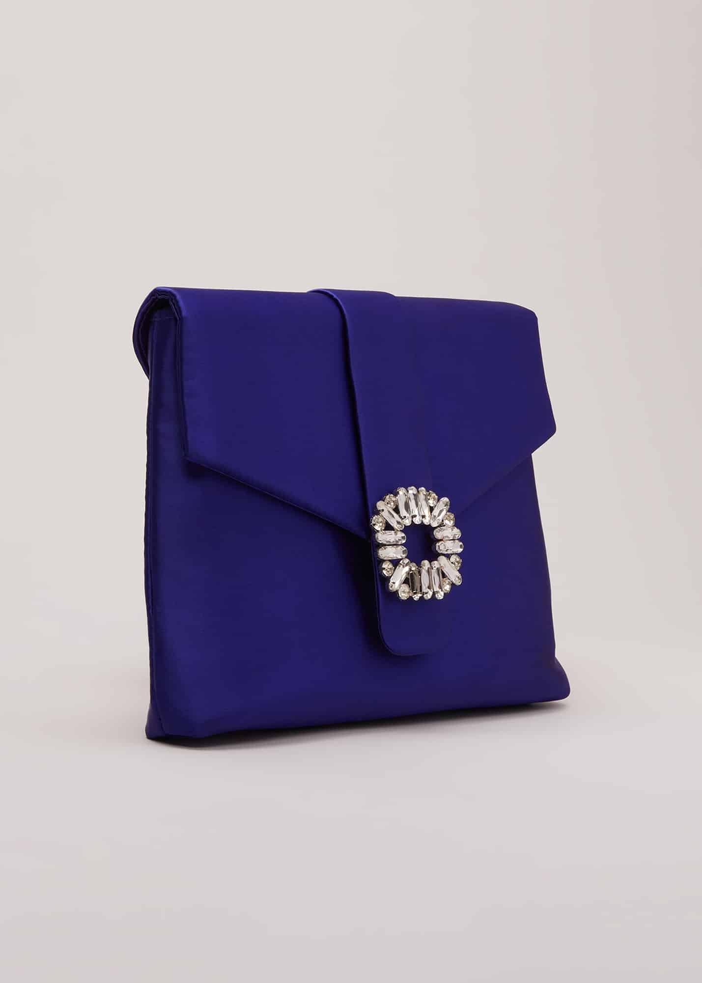 Blue Satin Clutch Bag