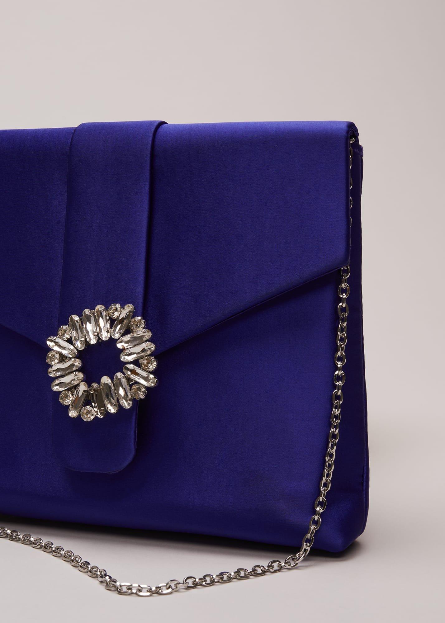 Blue Satin Clutch Bag