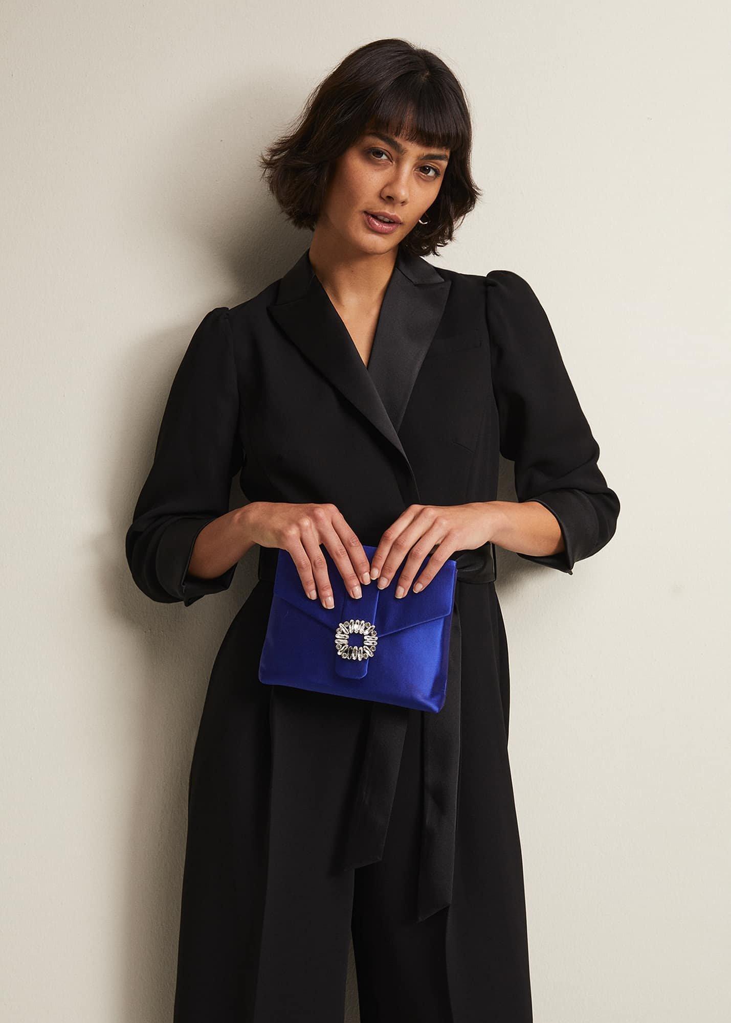 Blue Satin Clutch Bag