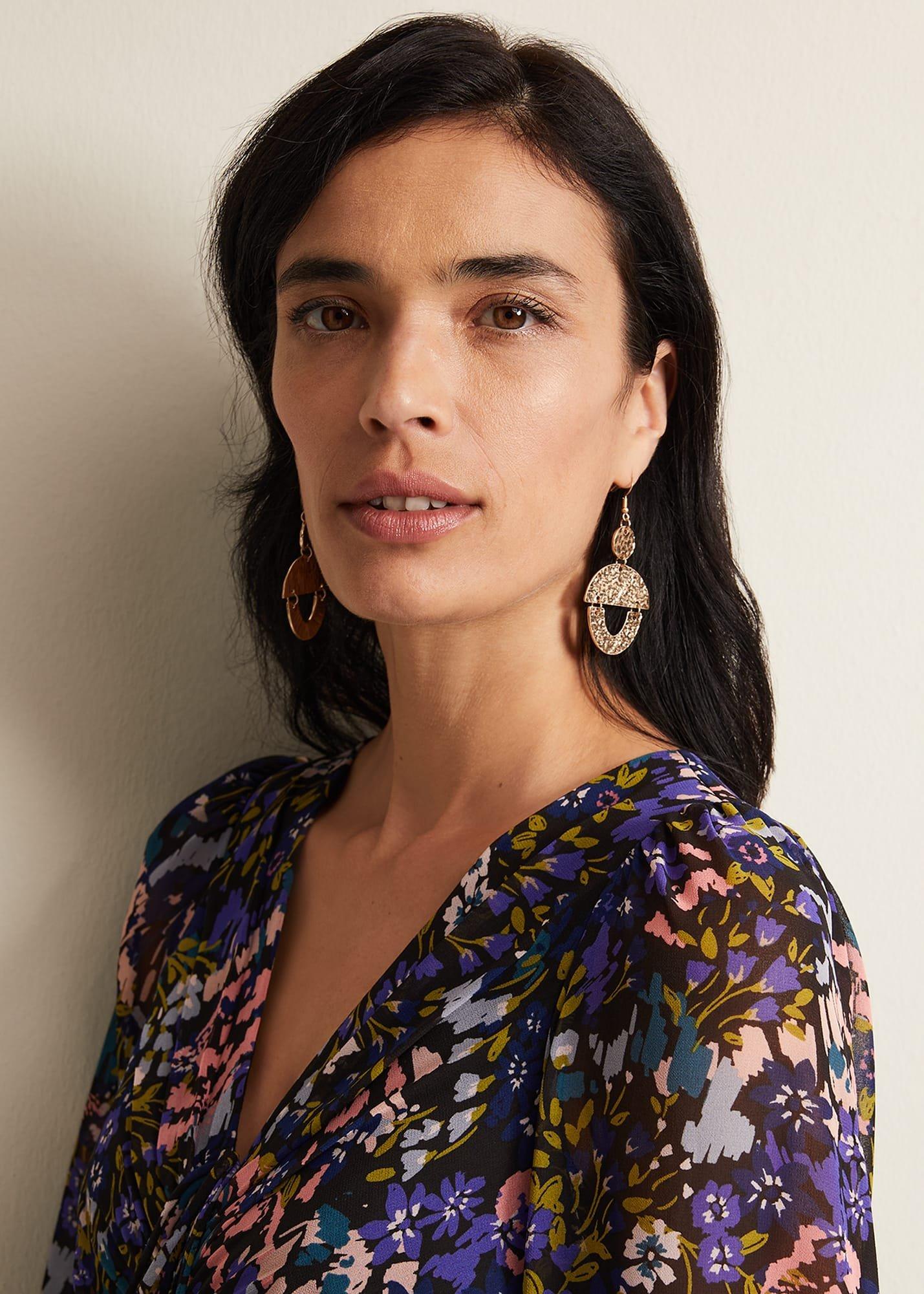 Gold Textured Drop Earrings