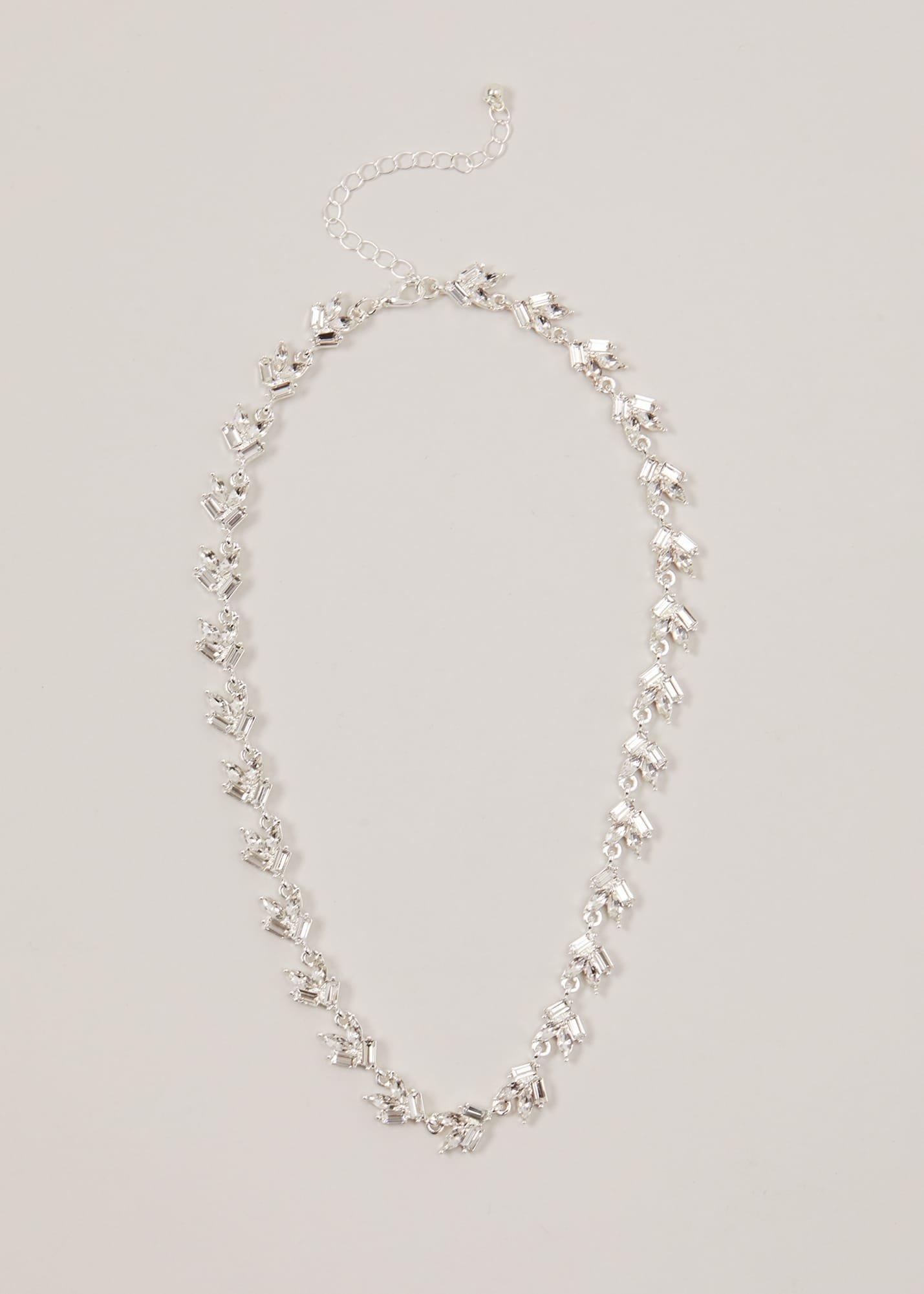 Silver Plated Stone Cluster Necklace