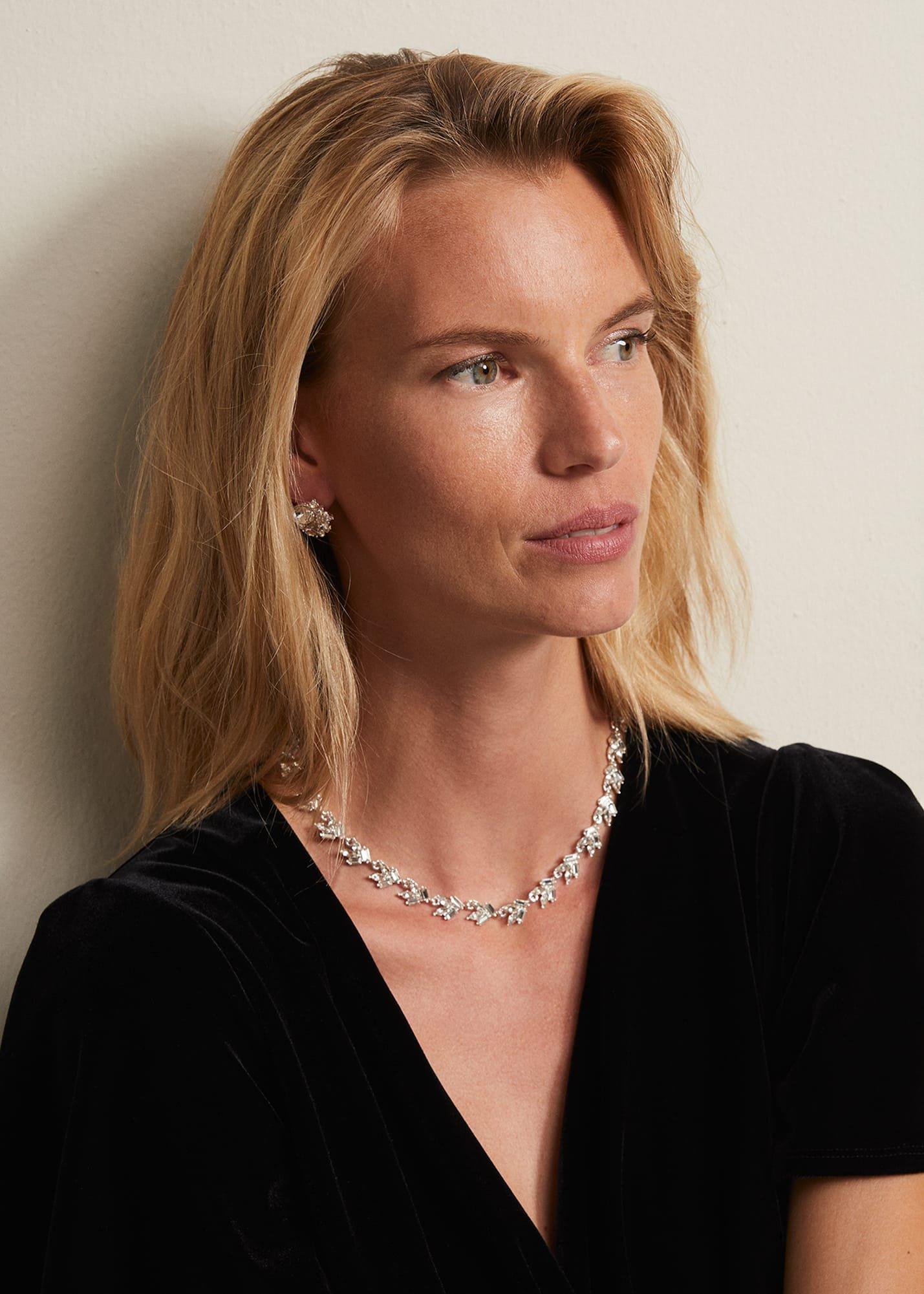 Silver Plated Stone Cluster Necklace