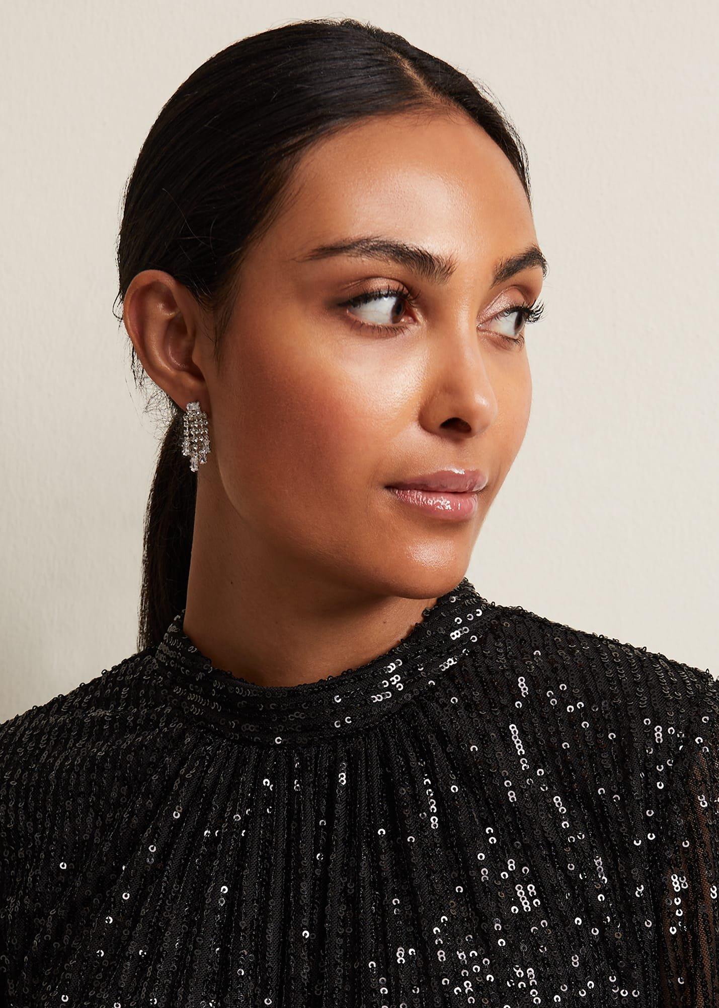 Silver Sparkly Drop Earrings