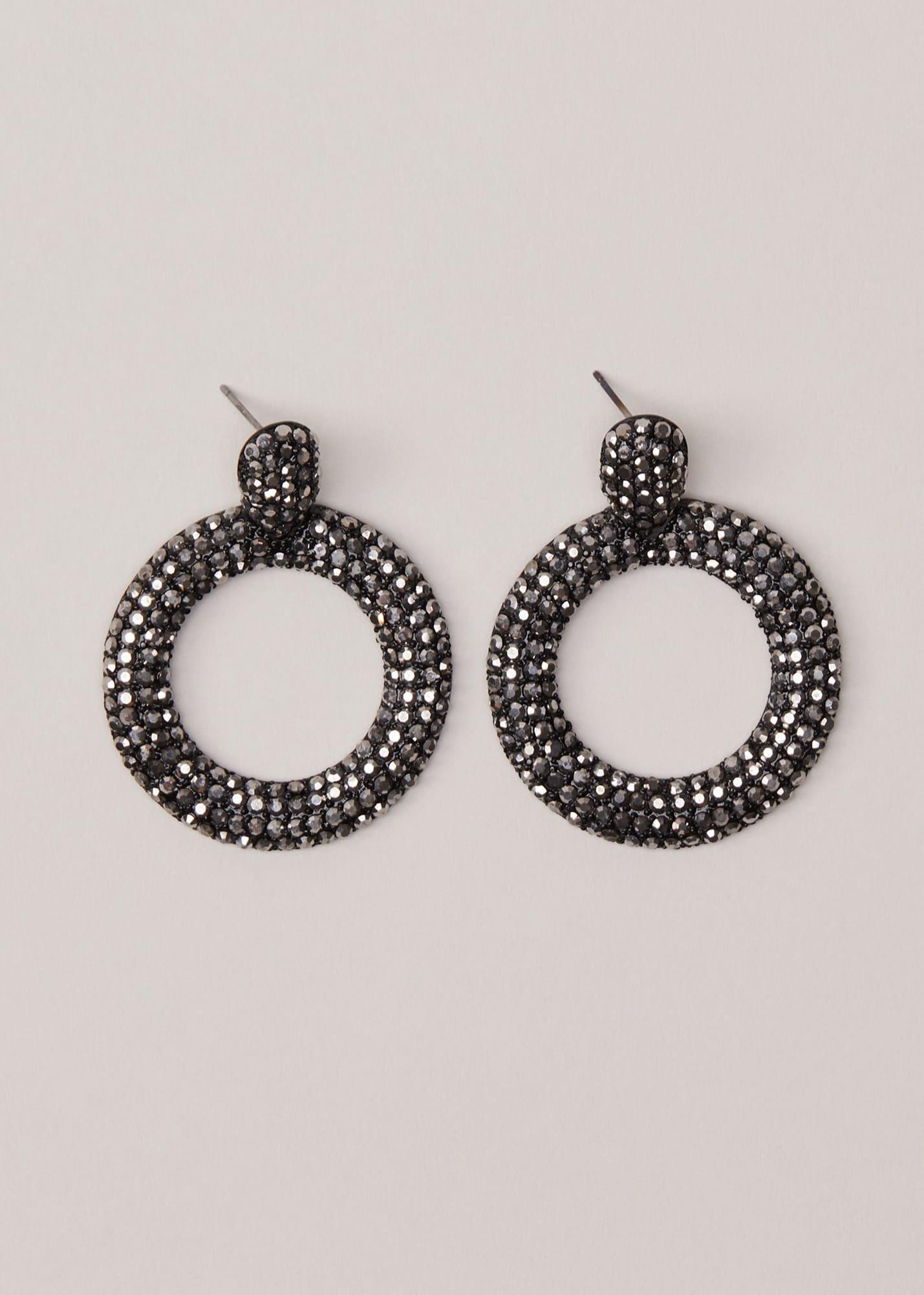 Black Sparkly Circle Earrings