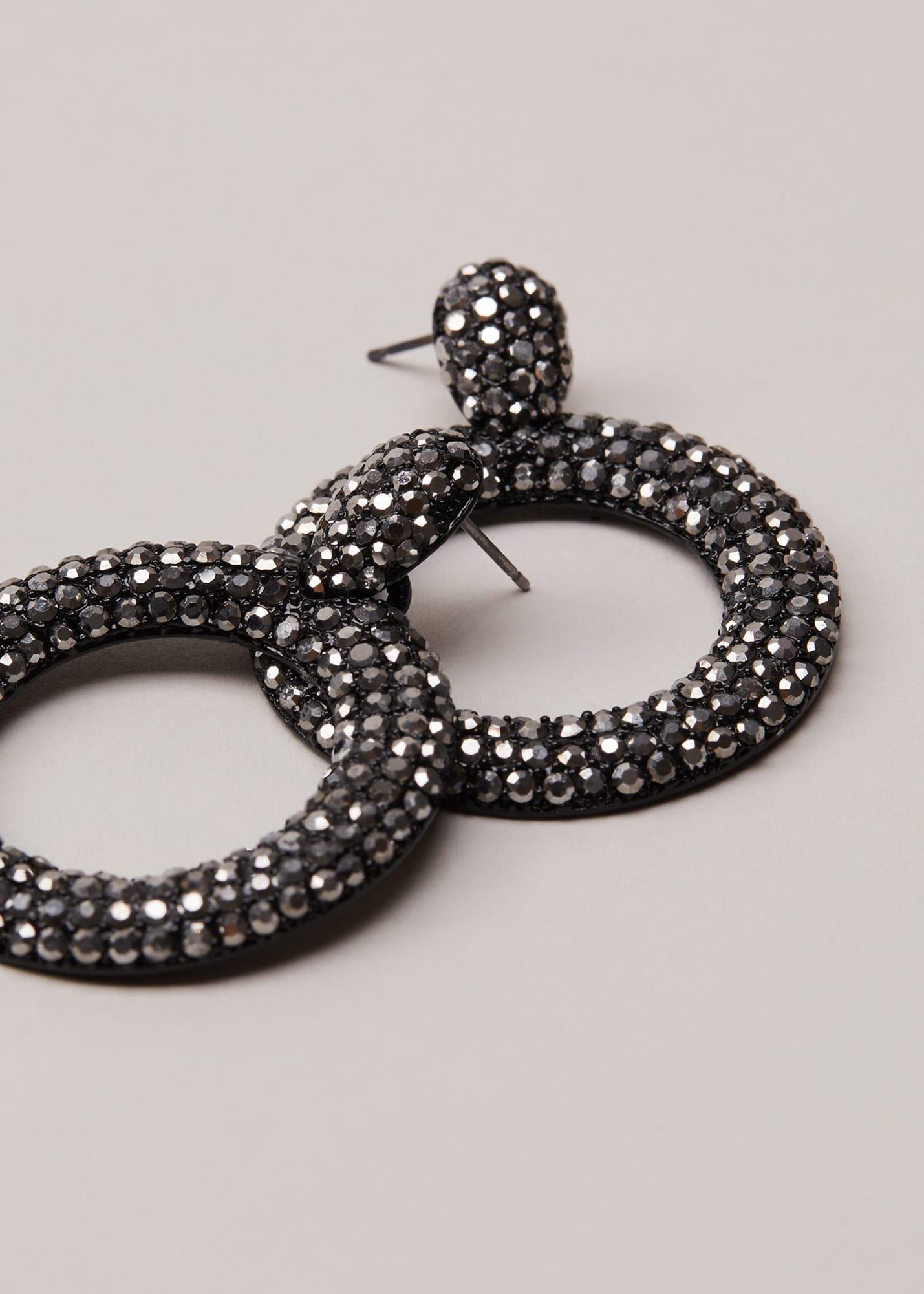 Black Sparkly Circle Earrings