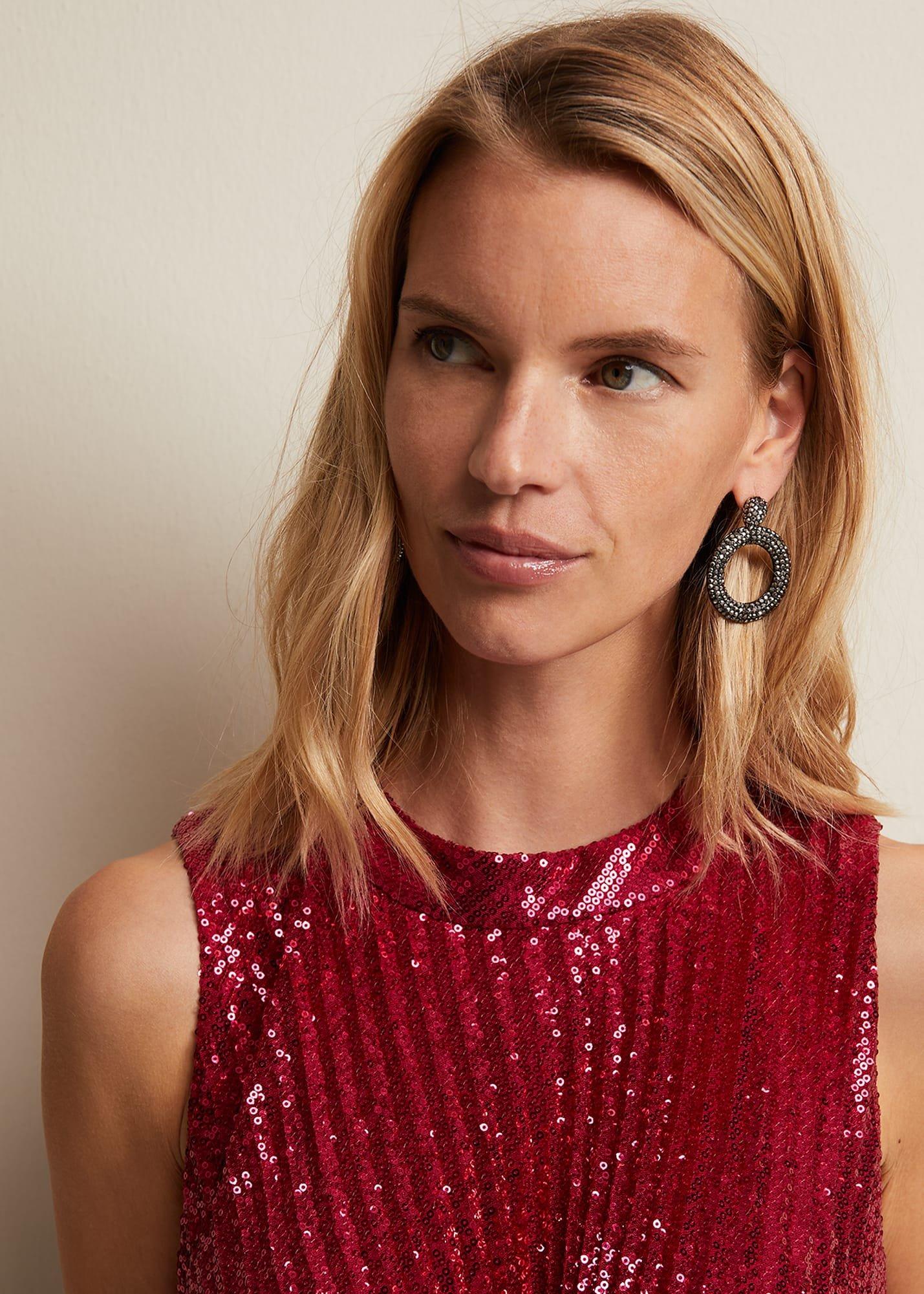 Black Sparkly Circle Earrings