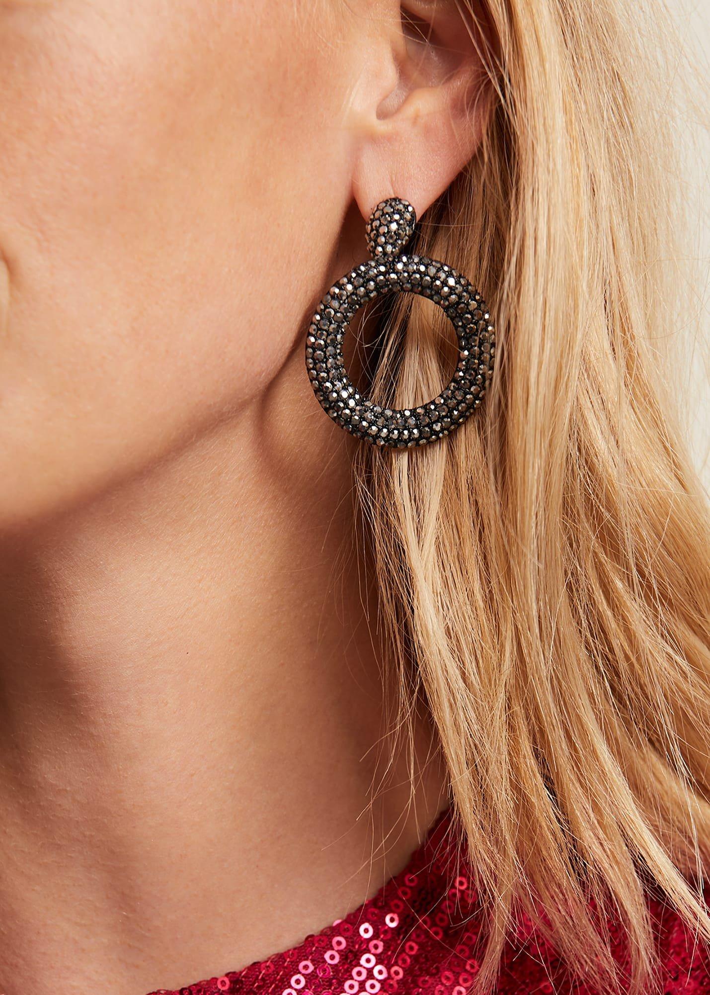 Black Sparkly Circle Earrings