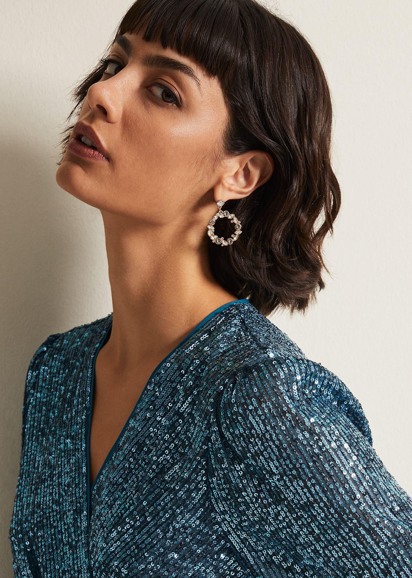 Circle Stone Drop Earrings