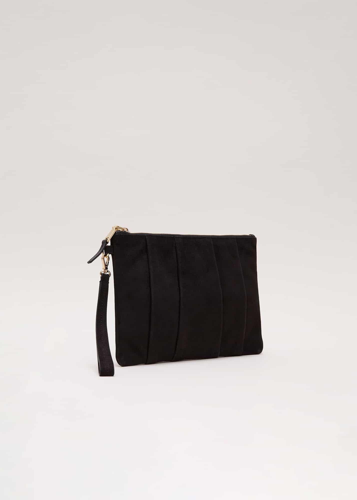 Suede Pleated Clutch Bag