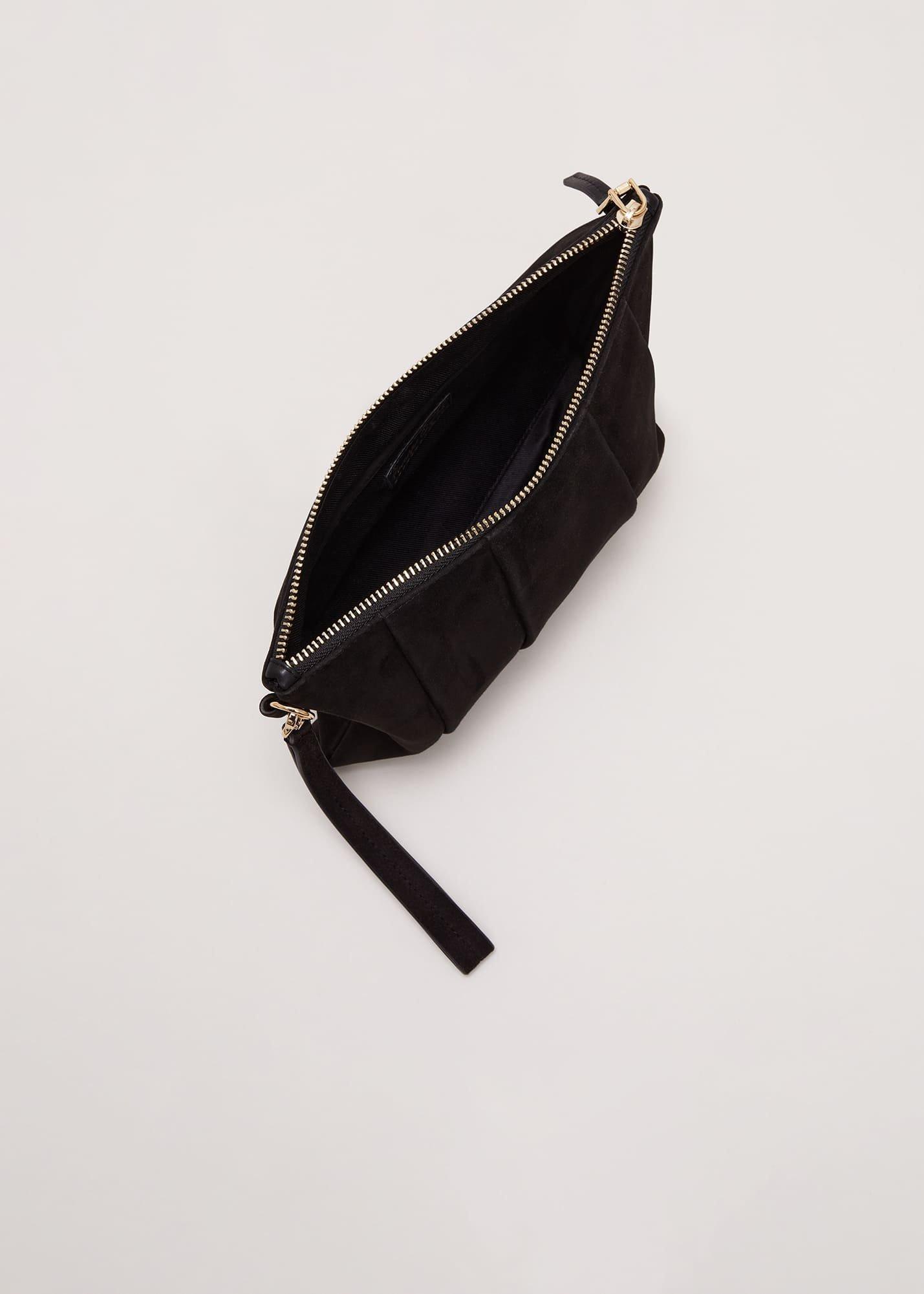 Suede Pleated Clutch Bag