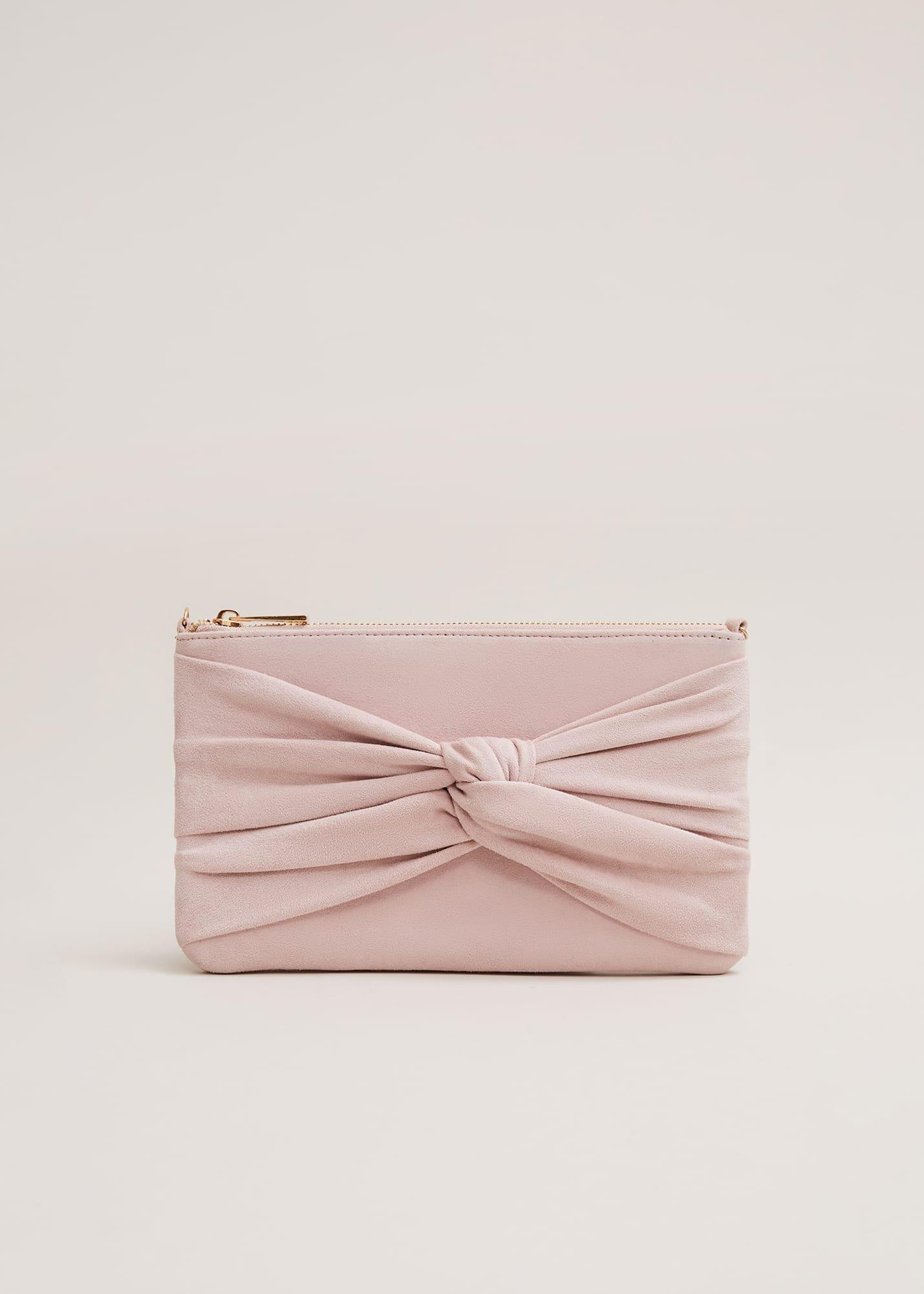 Suede Twist Front Clutch Bag