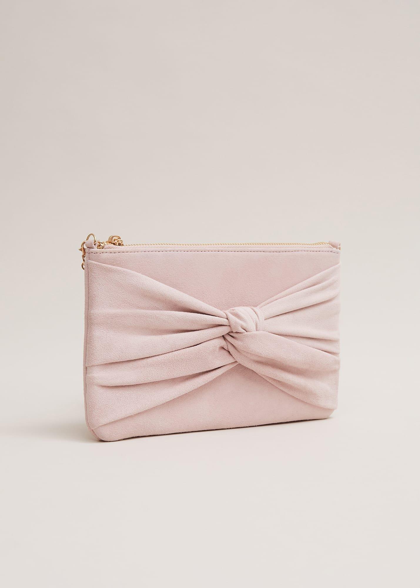 Suede Twist Front Clutch Bag